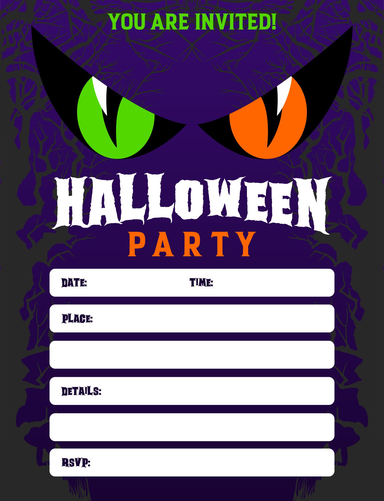 Scary Monster Eyes Halloween Party Invitations Printable