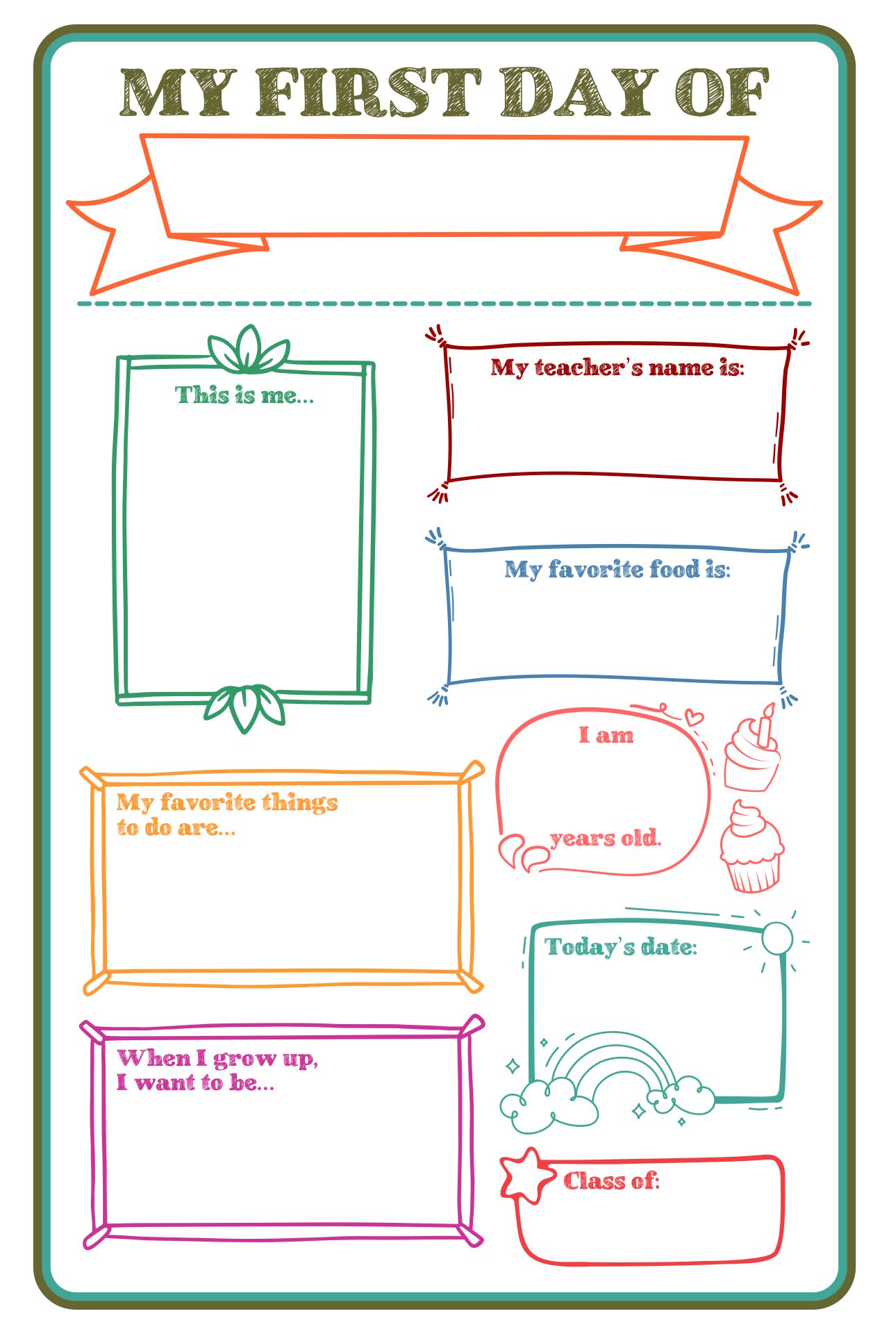 Simple First Day Of School Photo Printable Signs For Kindergarten