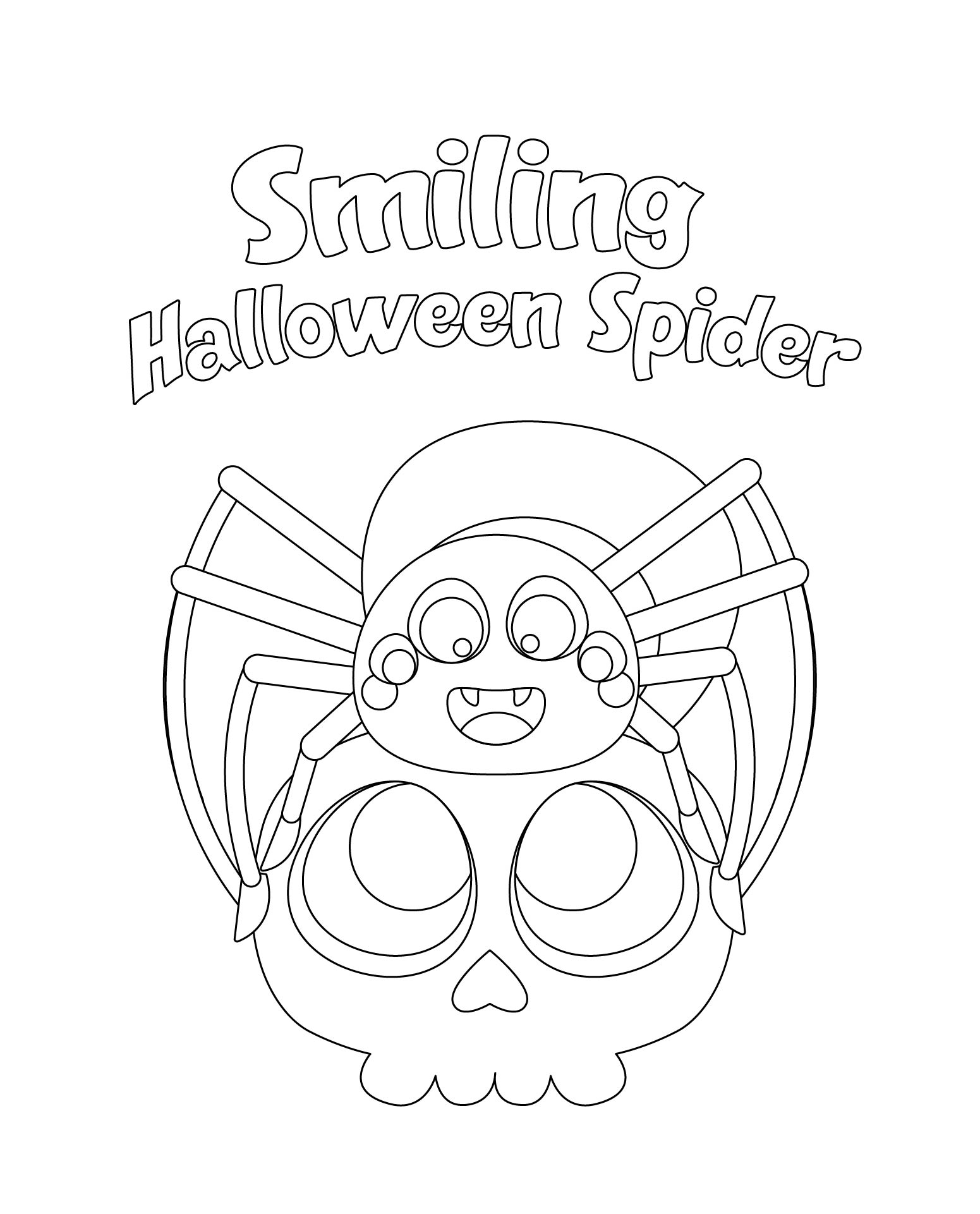 Smiling Halloween Spider Coloring Page Printable
