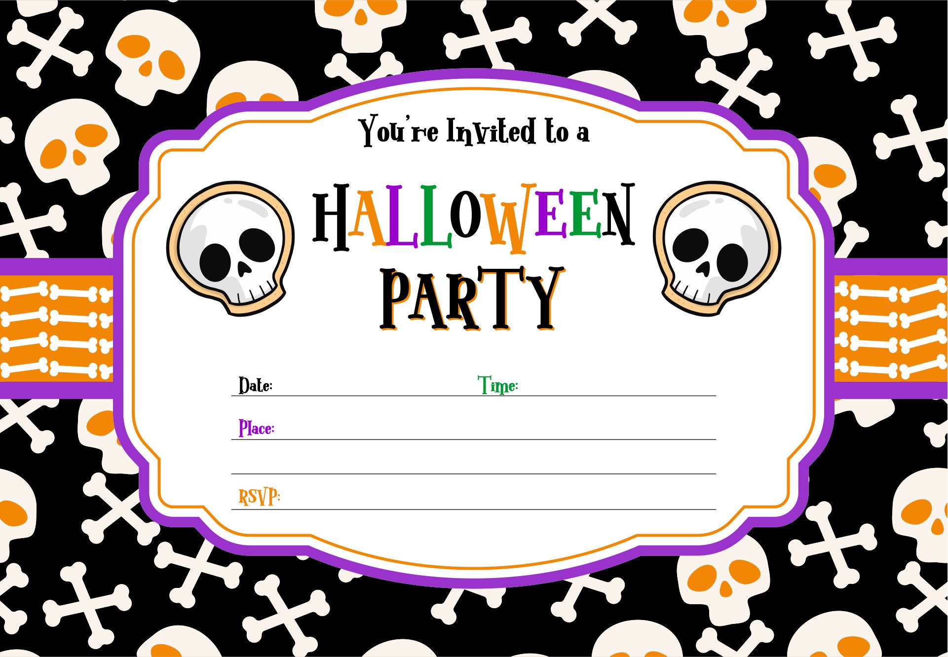 Spooky Skulls Halloween Party Invitation Printable