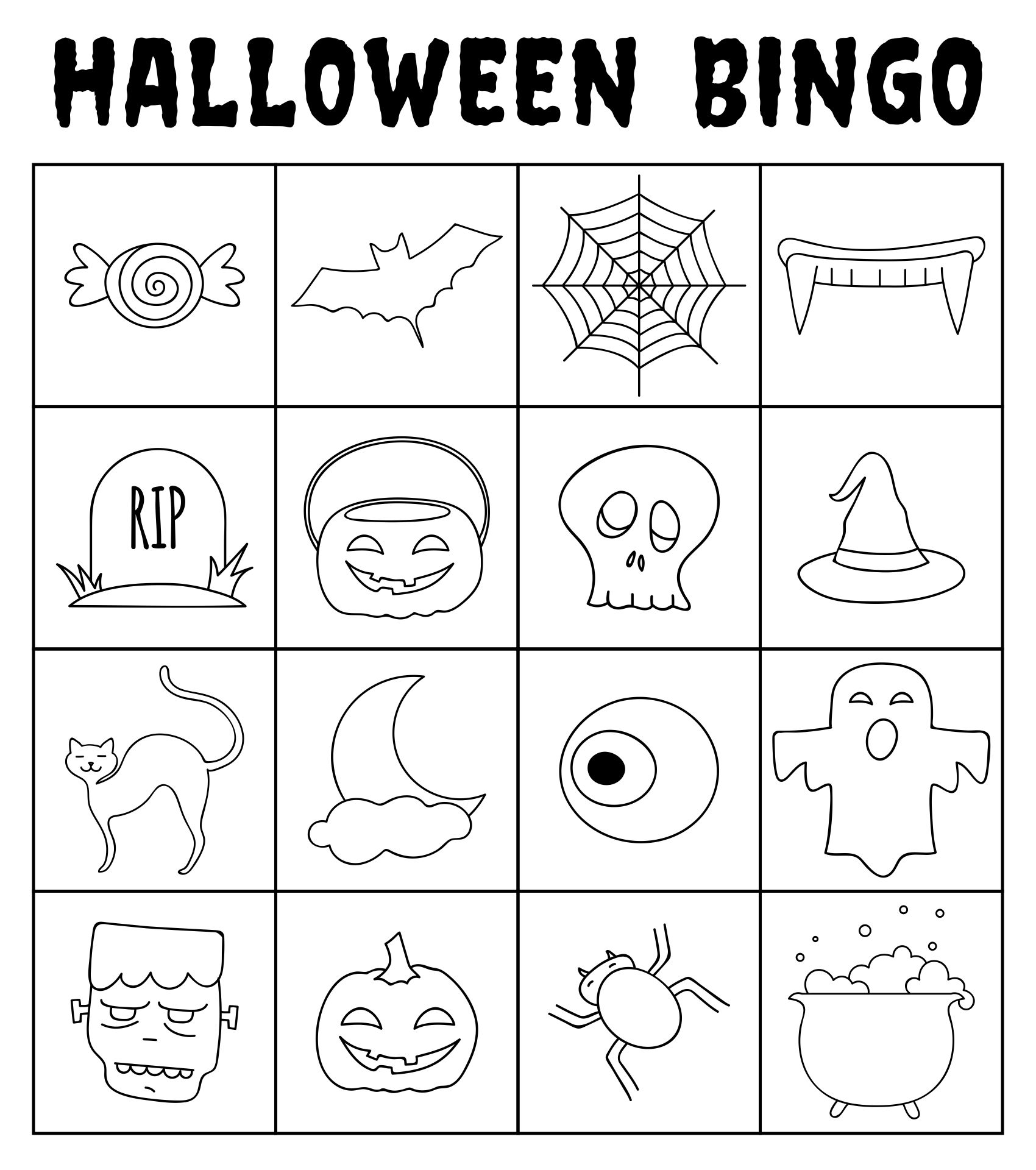 White Halloween Bingo Coloring Page Printable