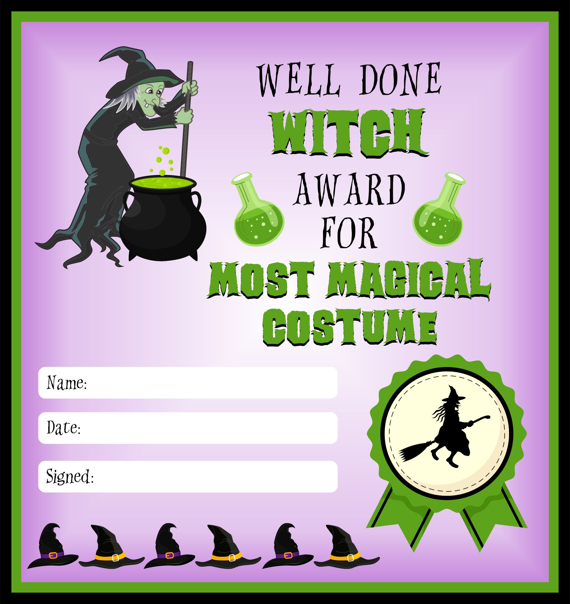 Witch Certificate Award For Most Magical Costume Printables