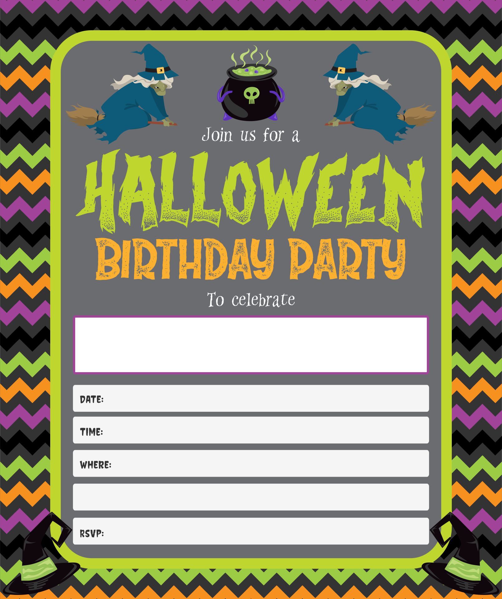 Witch Halloween Birthday Party Invitation Template Printable