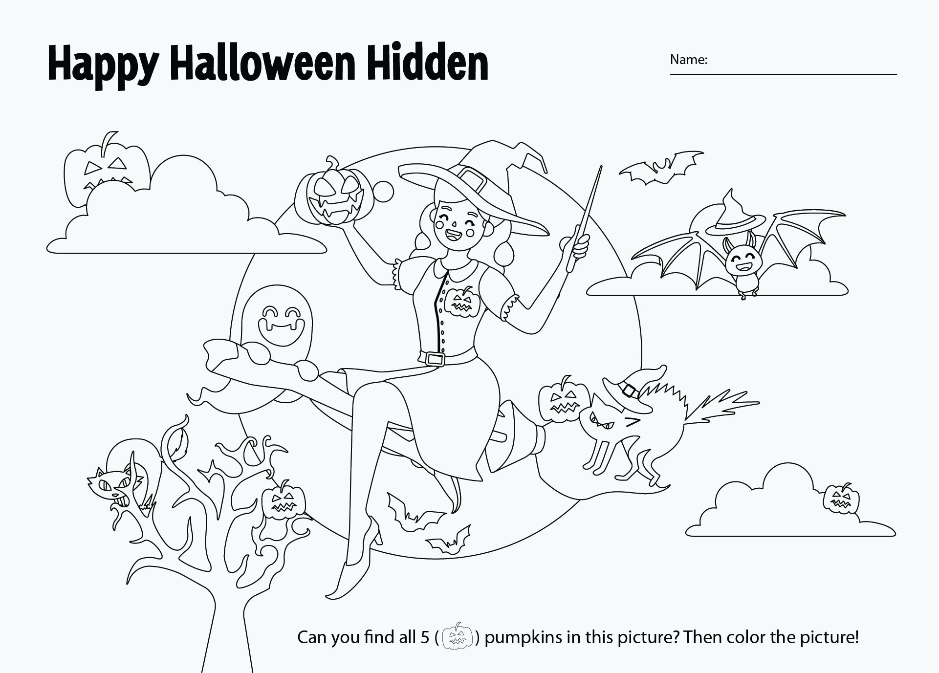 Witches Happy Halloween Hidden Items Worksheet Printable