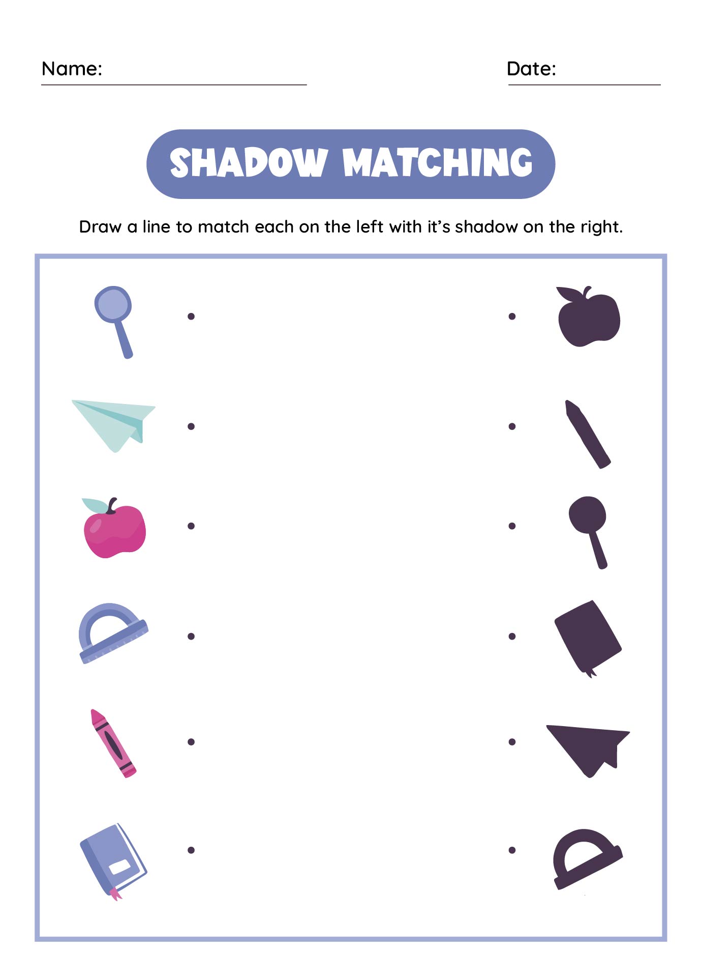 Shadows Matching Worksheet Preschool Printable