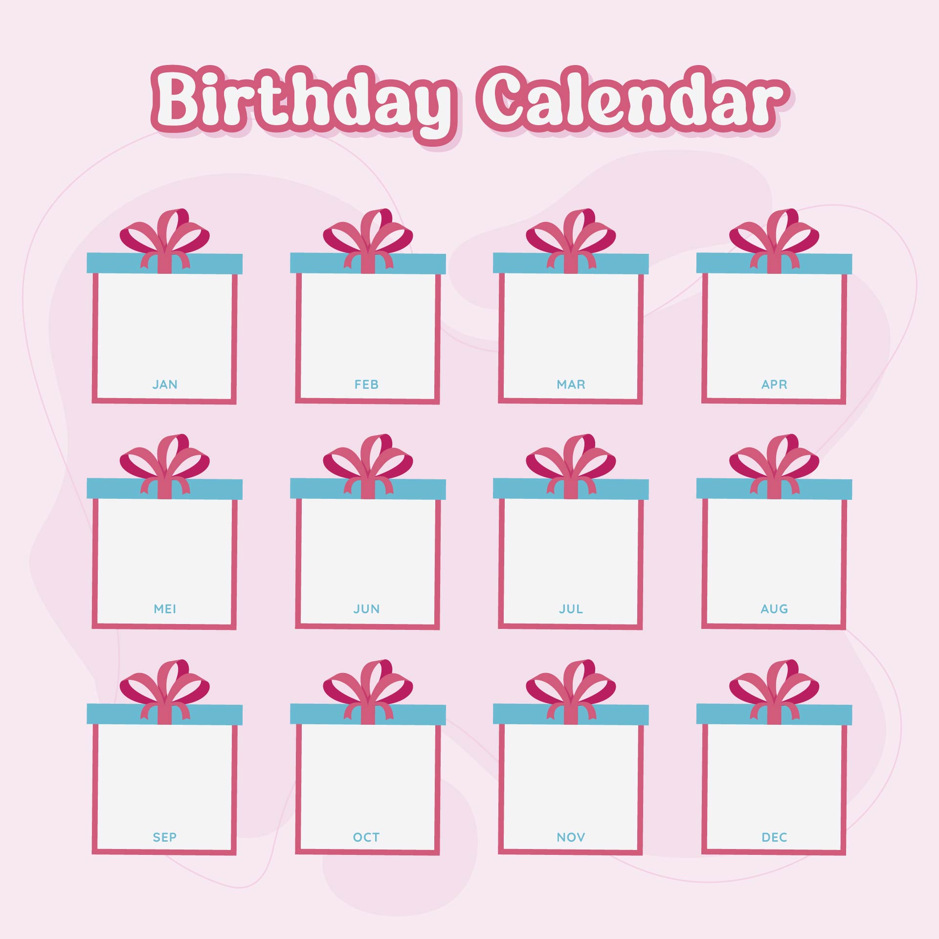 Birthday Calendar Template Printable