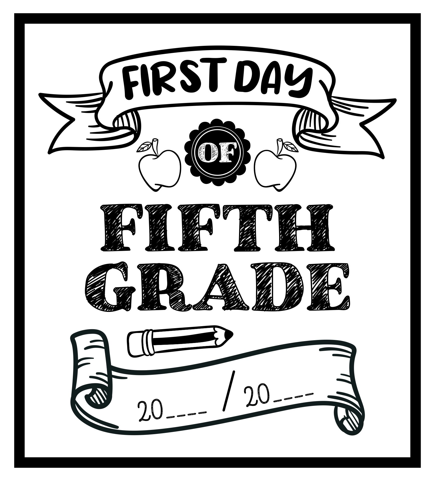 5th Grade First Day Of School Signs Notebook Paper Printable