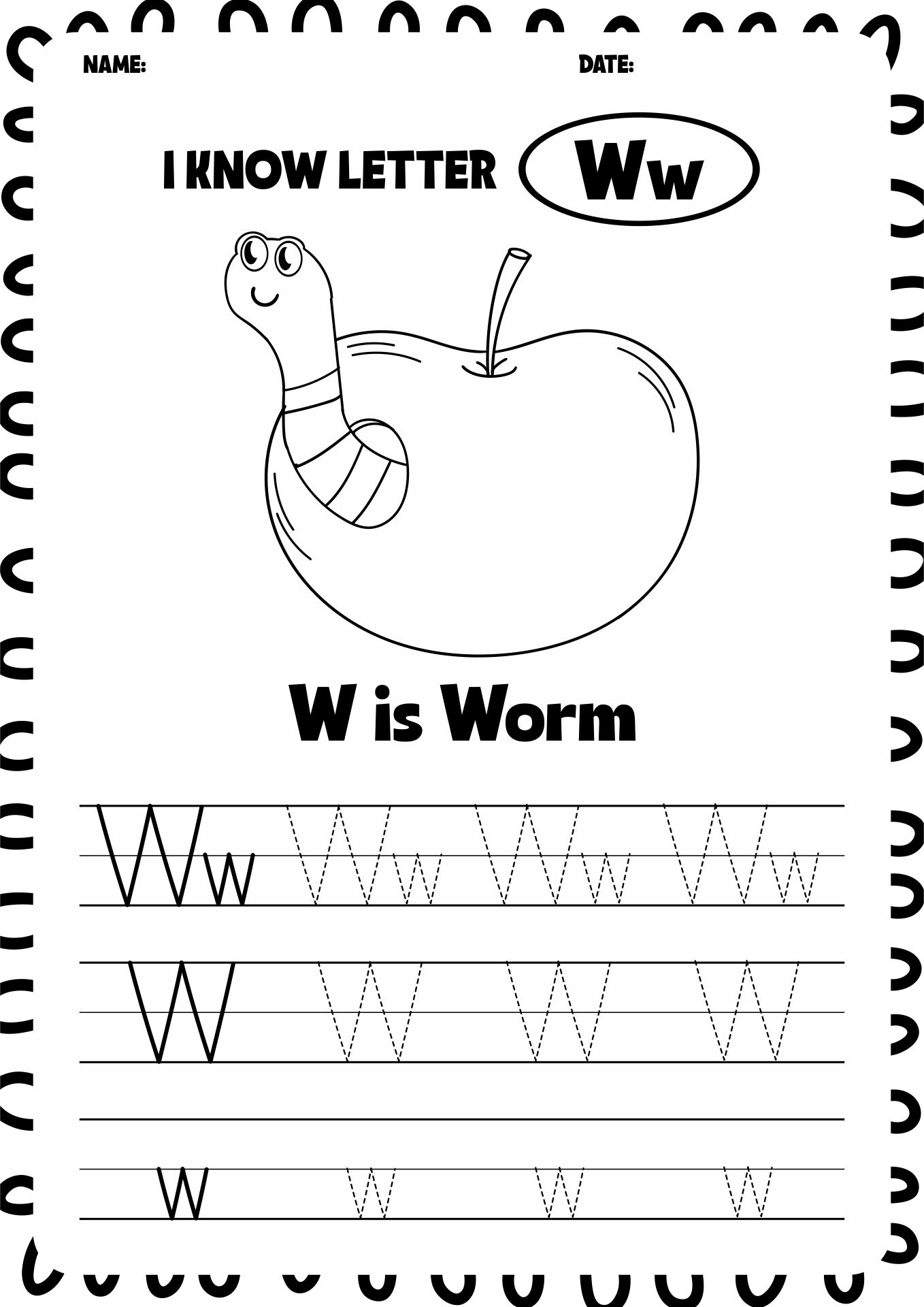 Hand-drawn Worms Preschool Worksheet Template Printable