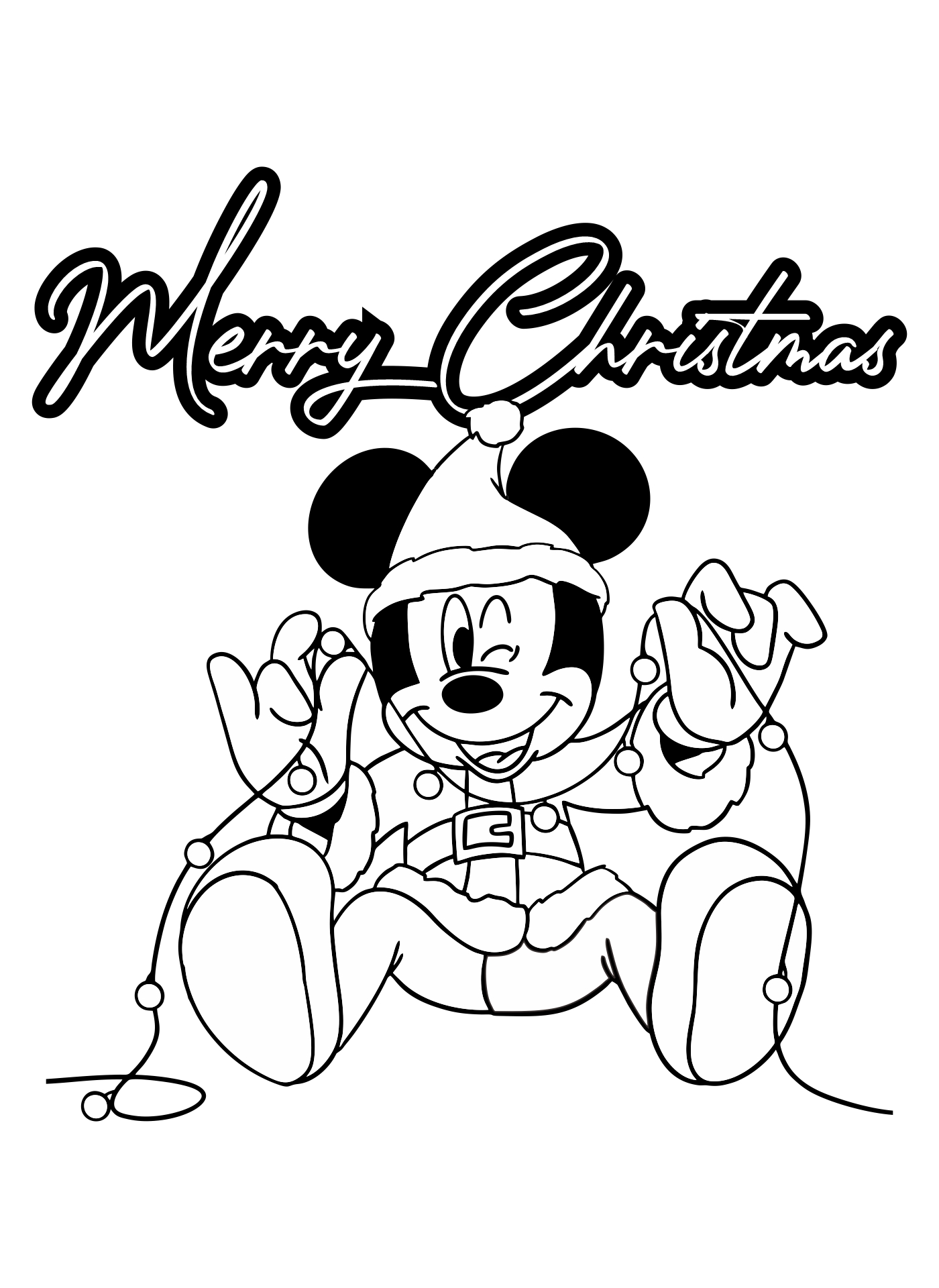 Mickey With Christmas Lights Coloring Page Printable