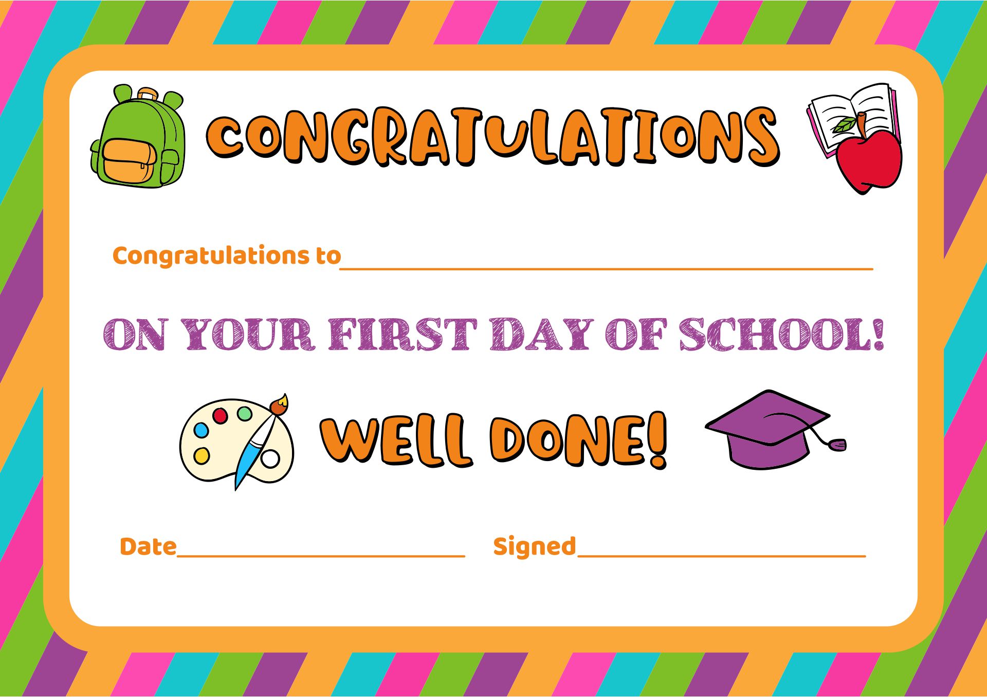 Printable First Day Of School Award