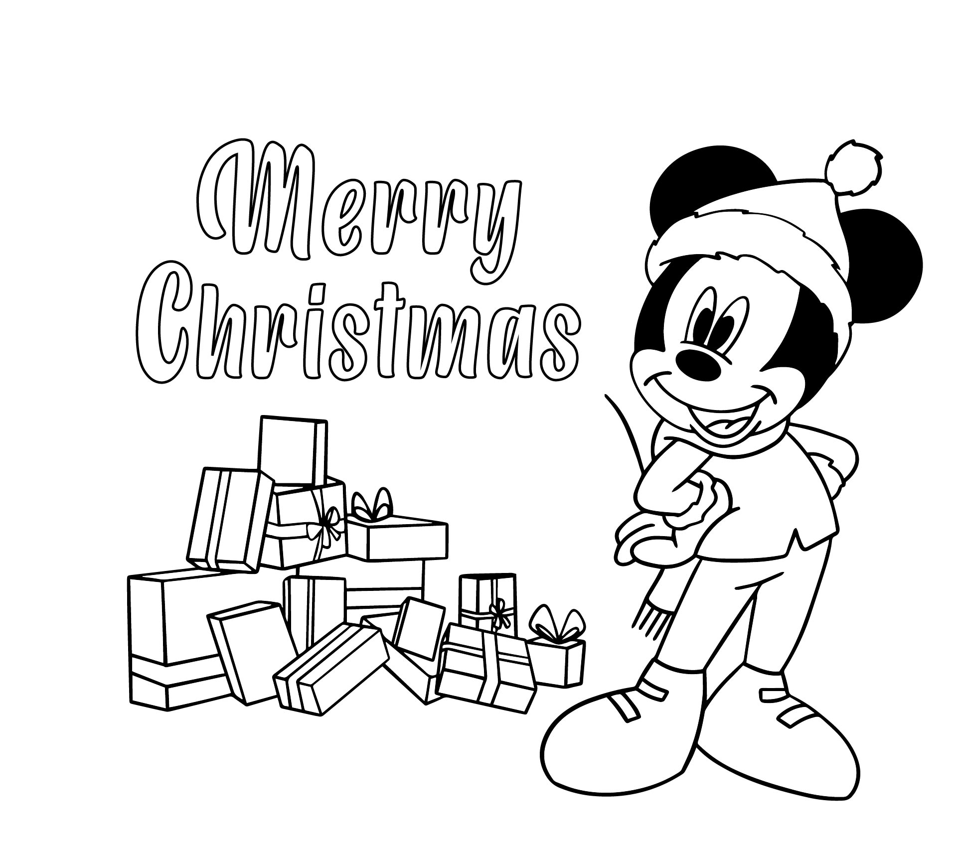 Printable Mickey Mouse Happy Christmas Coloring For Kids