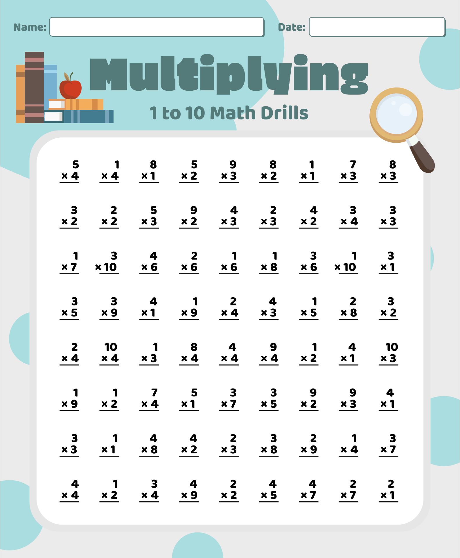 Printable Multiplying 1 To 10 Math Drills