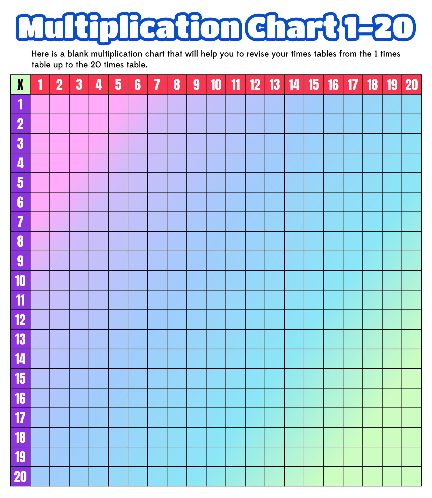 Printable Printable Blank Multiplication Chart 1-20