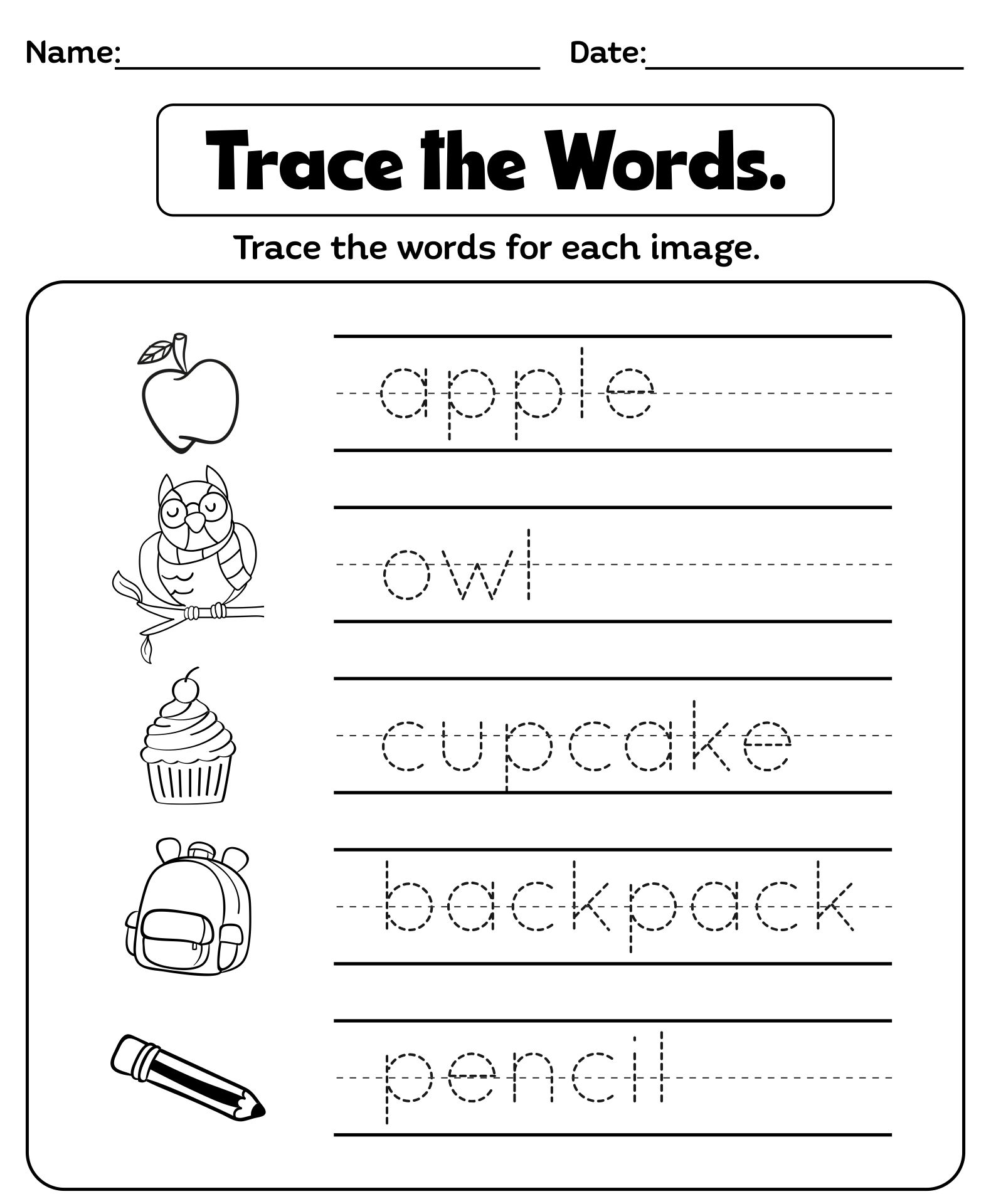 Printable Word Tracing Practice Worksheet