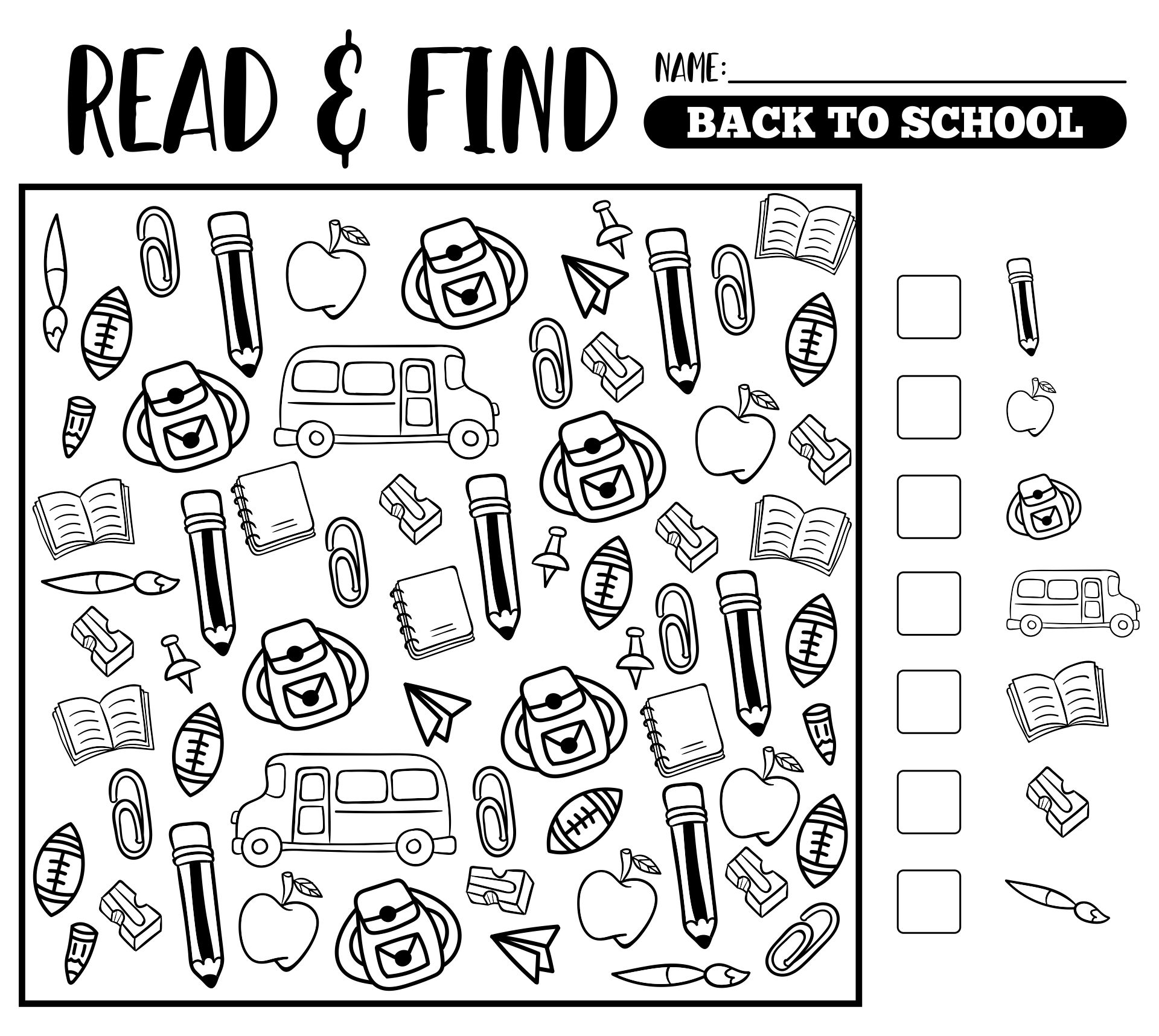 Read & Find First Day Of School Printable Worksheets