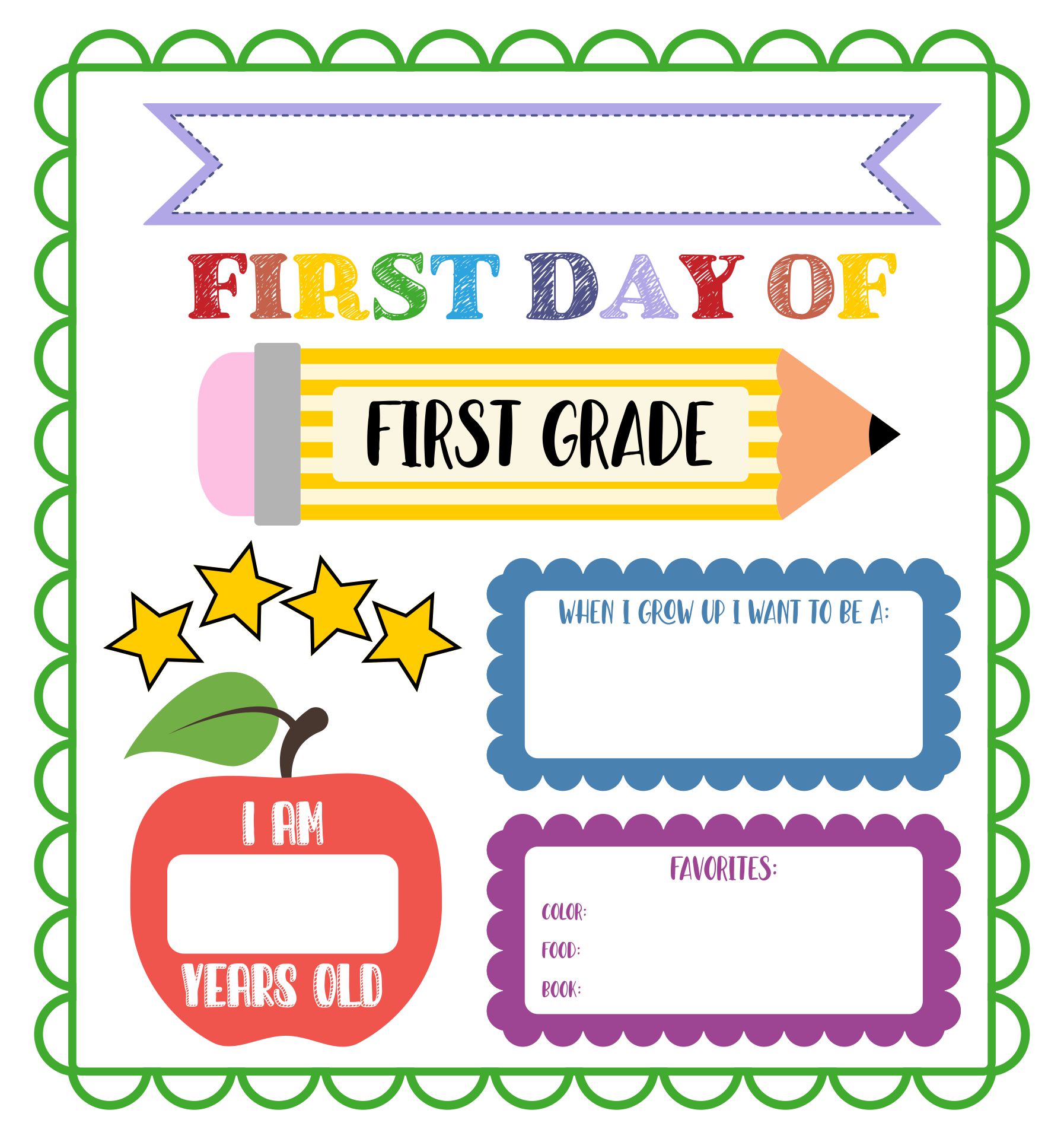 Simple First Day Of School Printable Signs For 1st Grade