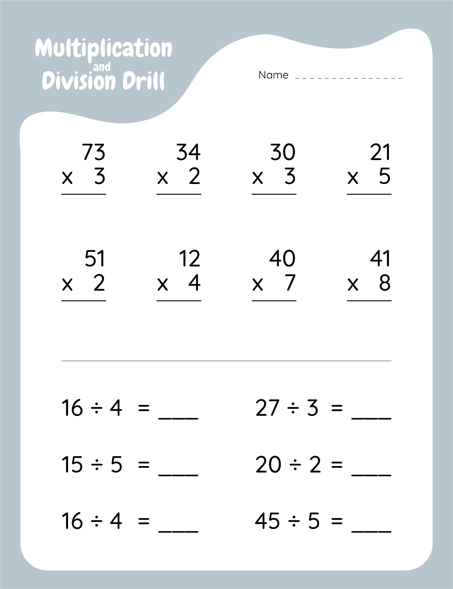 Printable 3rd Grade Math Multiplication And Division Worksheet
