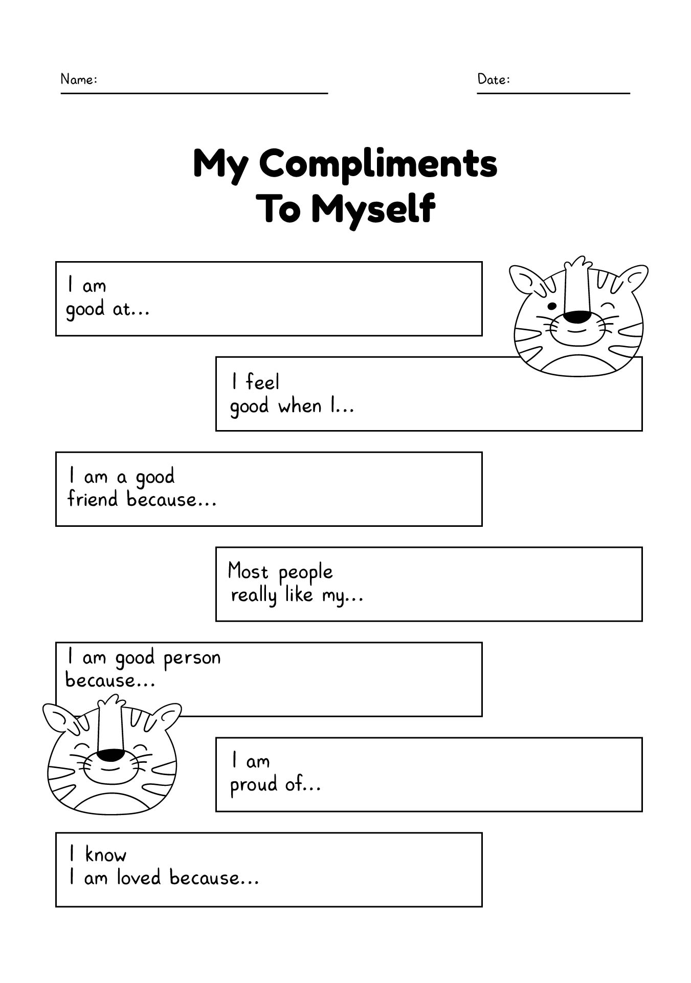 My Compliments To Myself Kids Worksheet Printable