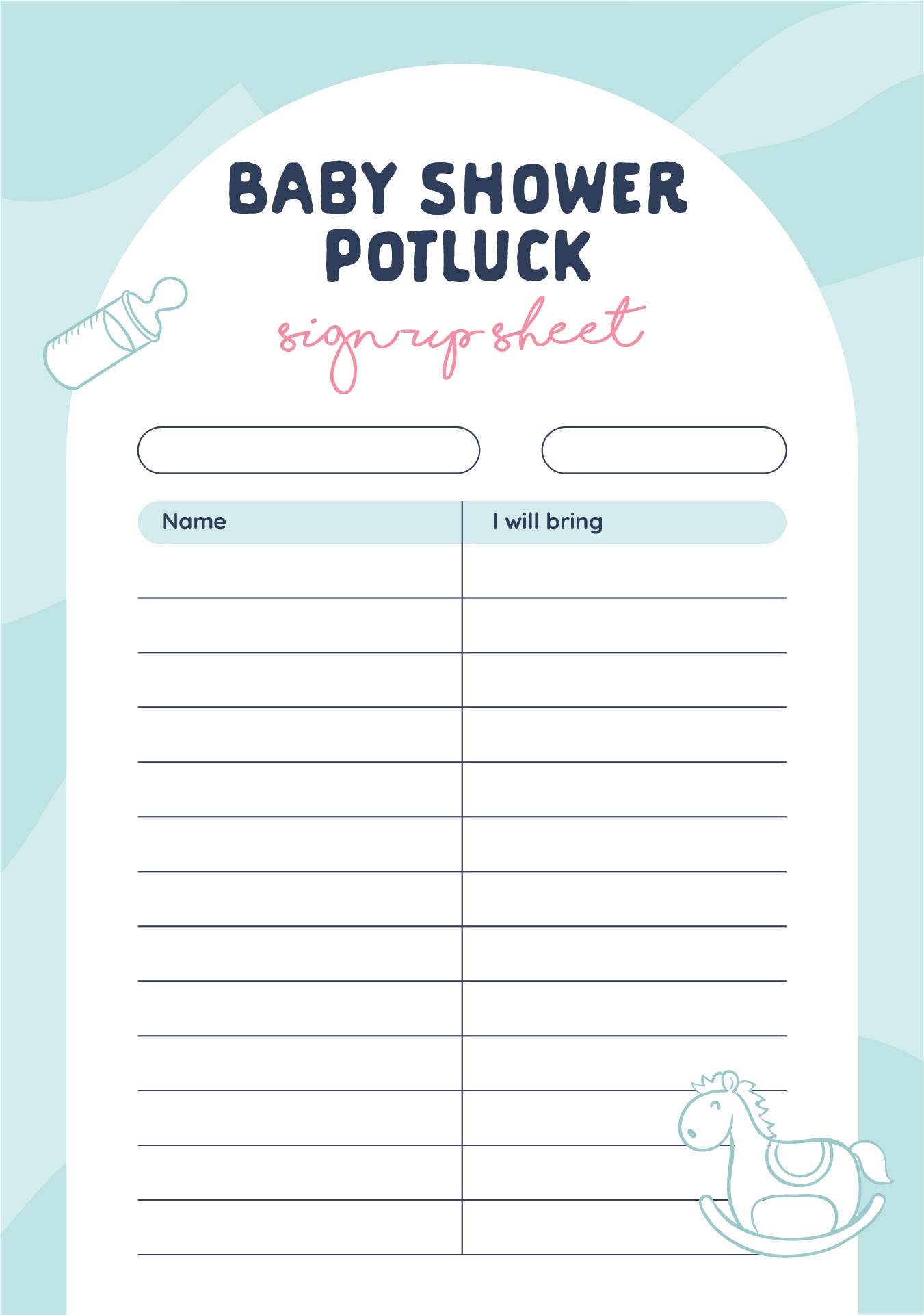 Baby Shower Potluck Sign Up Sheet Printable Template