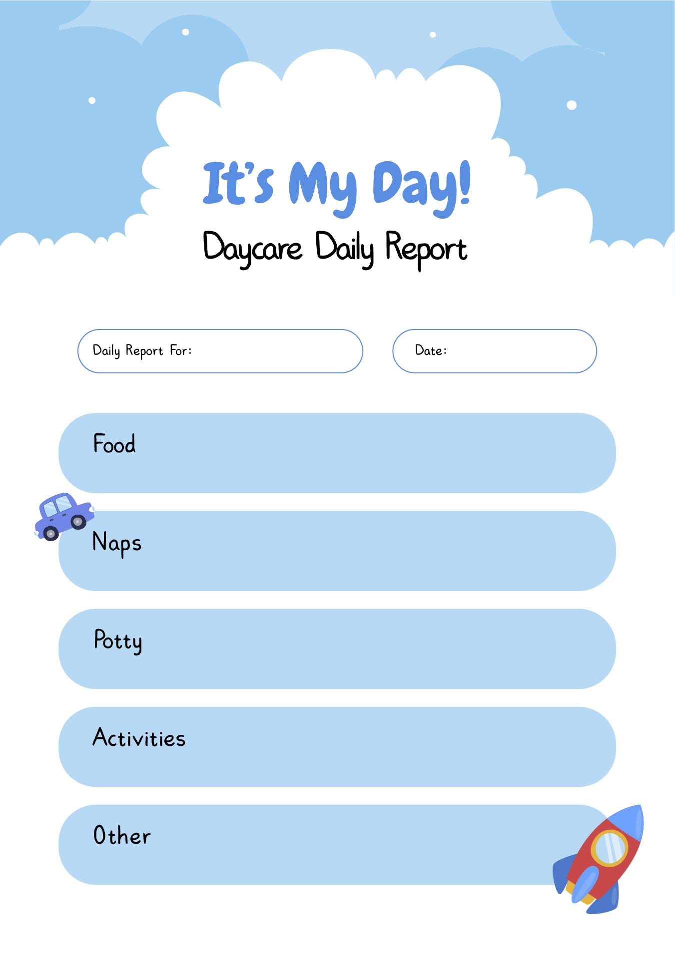 Printable Daycare Toddler Daily Report Template