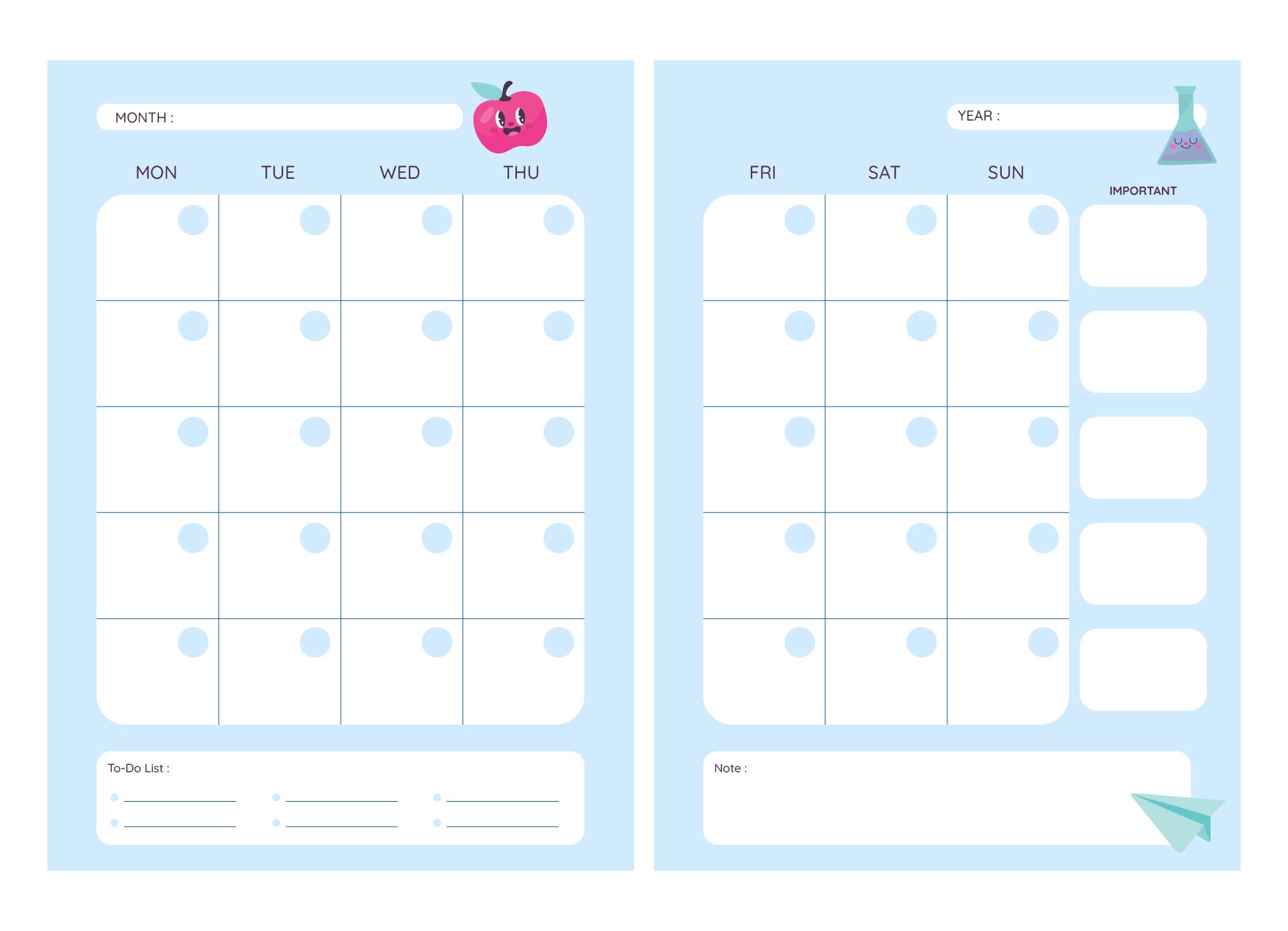 2 Page Blank Monthly Calendar Printable