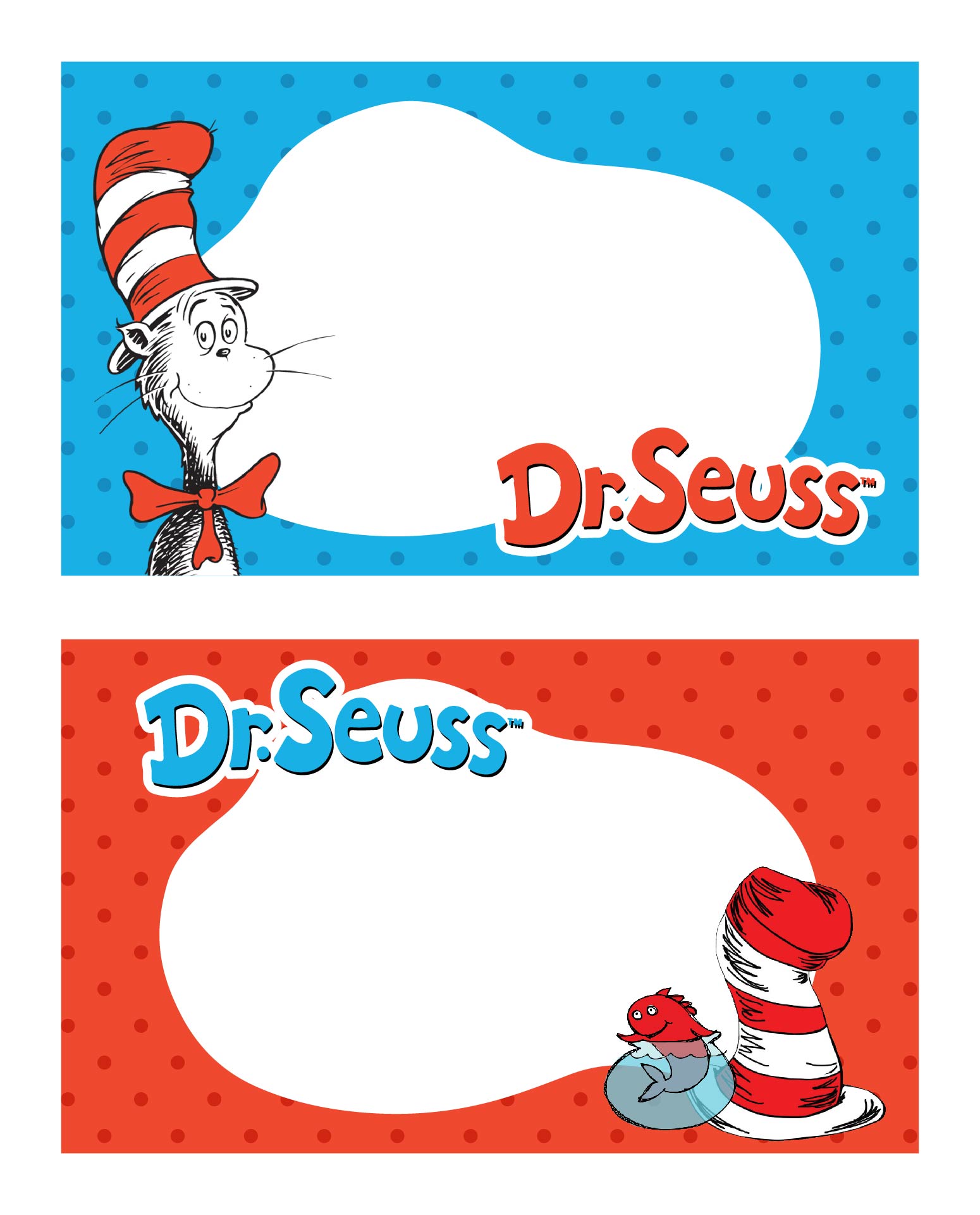 Dr. Seuss The Cat In The Hat Name Tags Printable