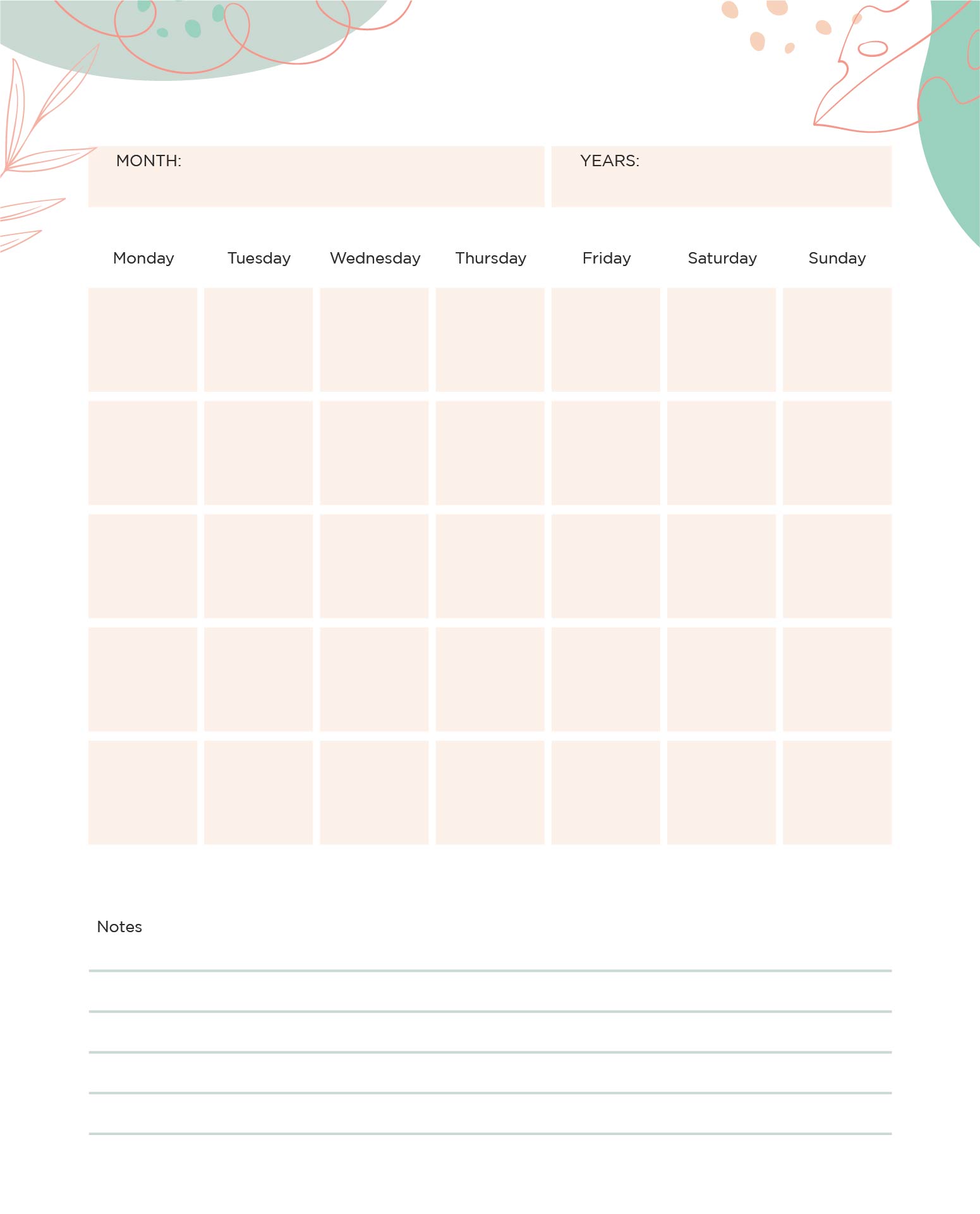 Modern Minimal Monthly Calendar Printable
