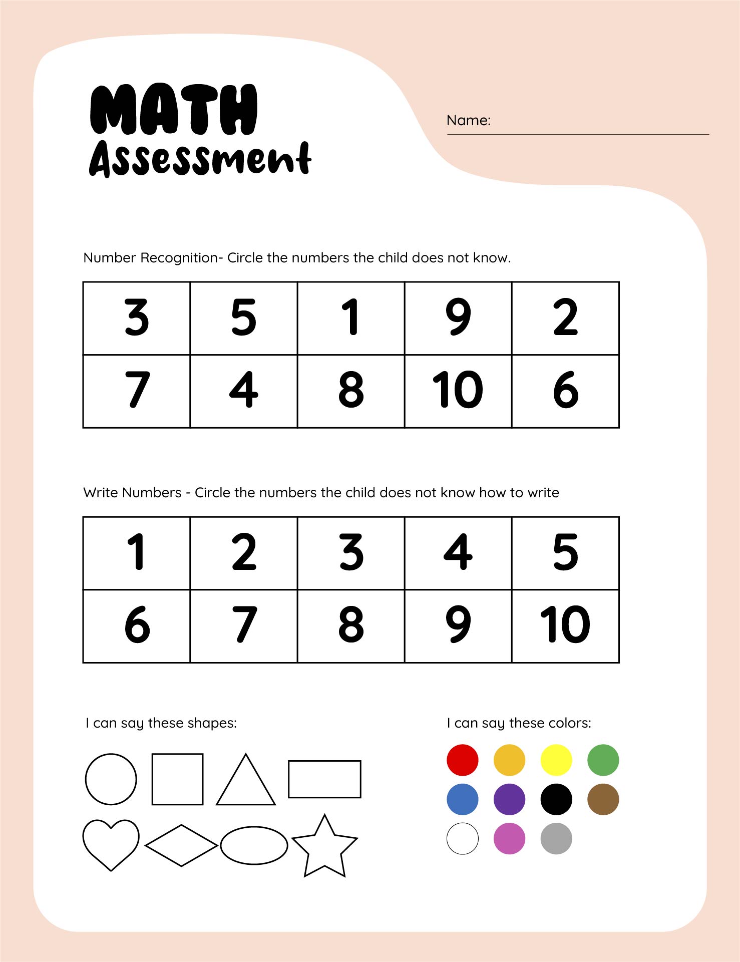 Printable Preschool Skills Assessment Sheet