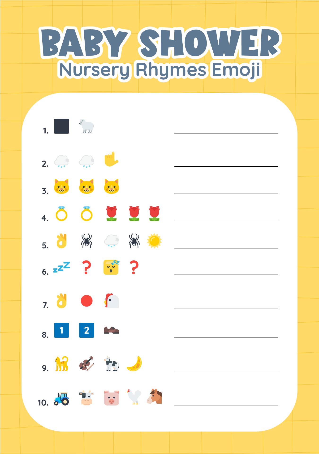 Printable Baby Shower Nursery Rhymes Emoji Quiz Answer Key