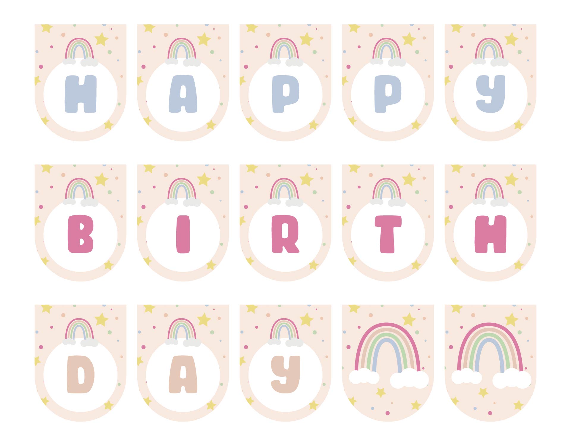 Printable Circle Rainbow Party Banner Letters