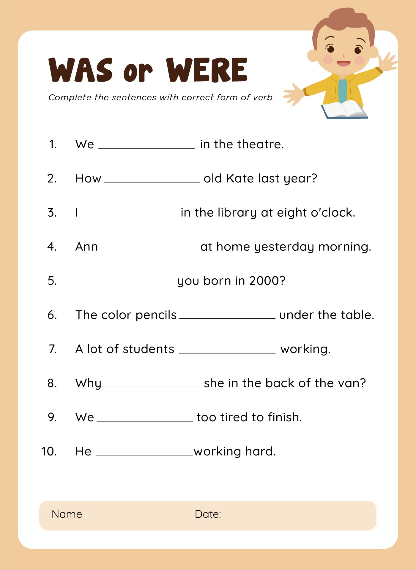 Printable Was Or Were Worksheets Grammar For 4th Grade