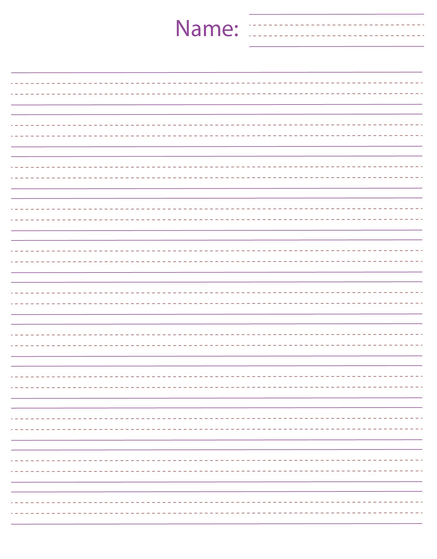 Primary Dashed Writing Paper 1st Grade Printable