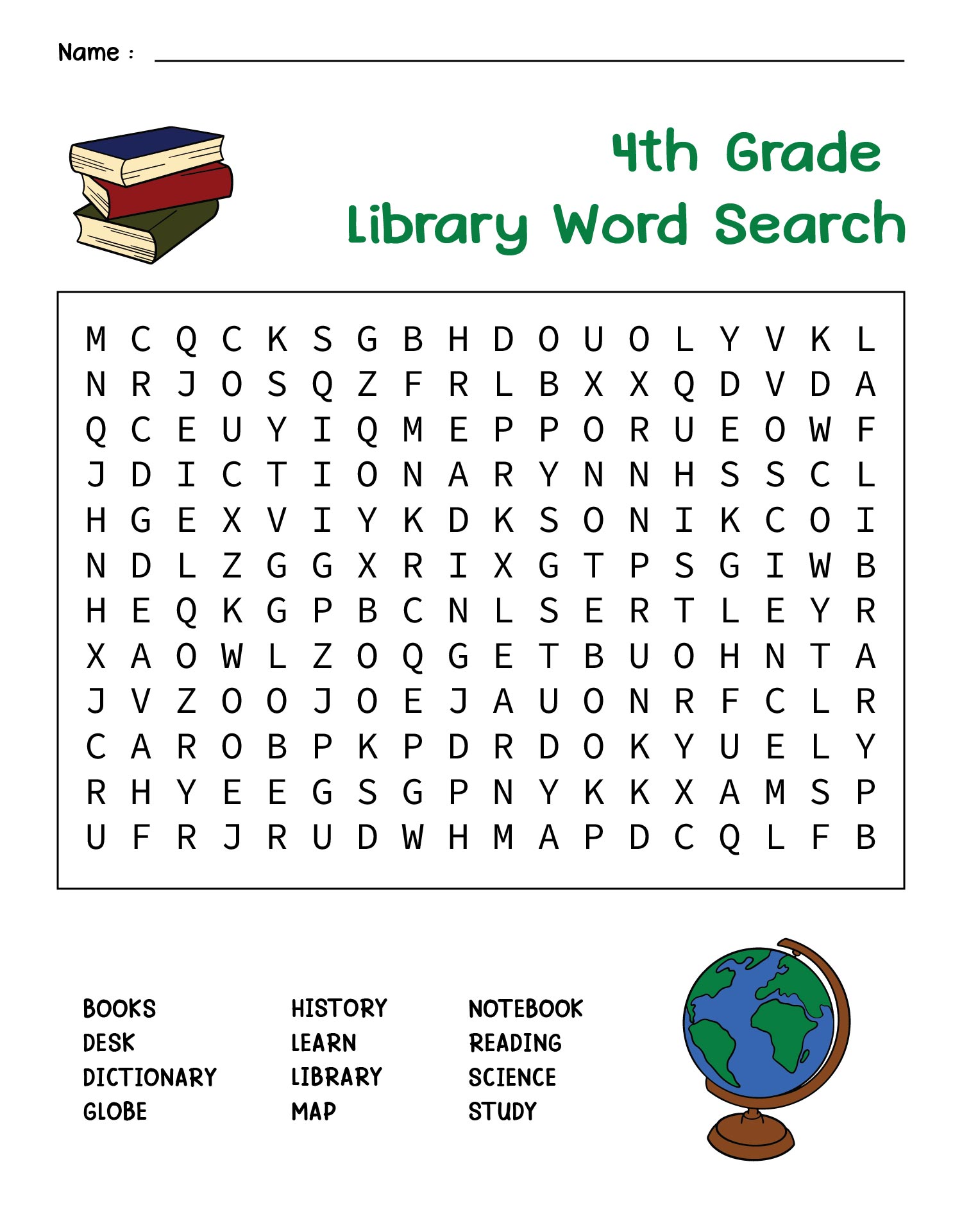 Printable 4th Grade Library Words Jumble Puzzle