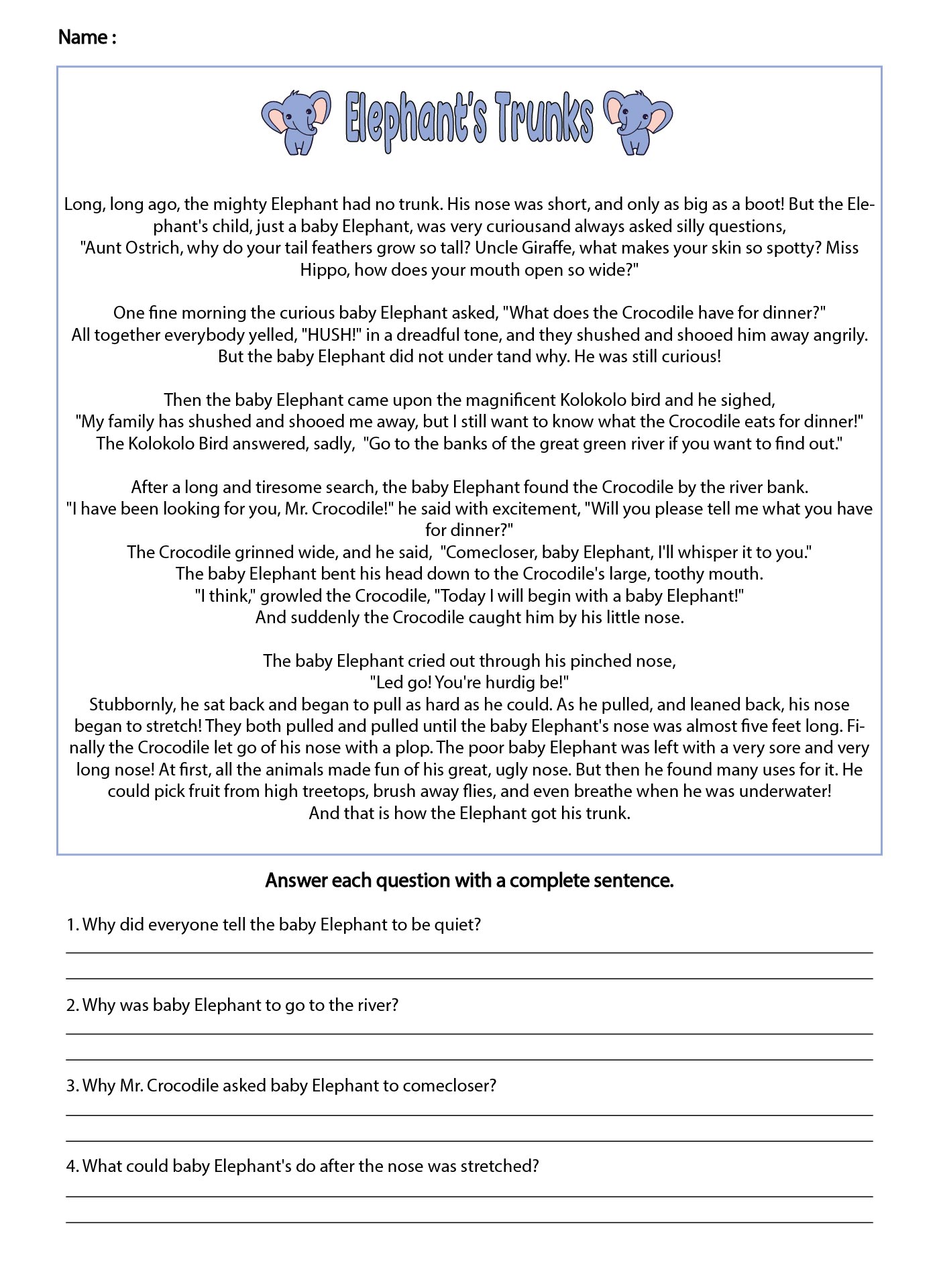 Printable 4th Grade Reading Comprehension Passages And Questions