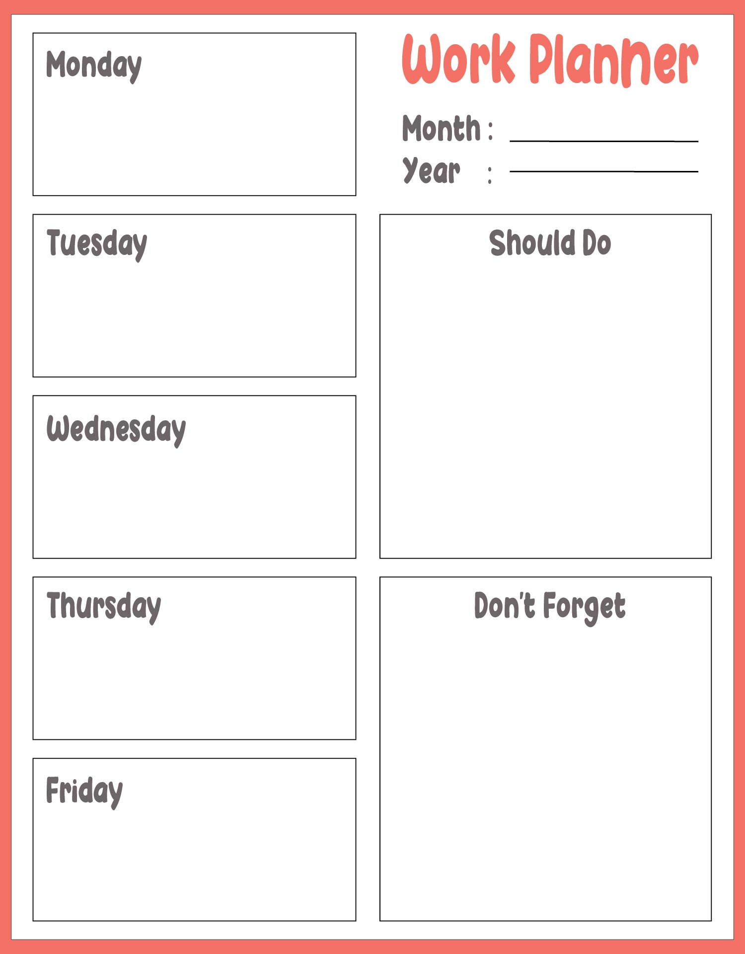 Printable Blank 5 Day Calendar Template