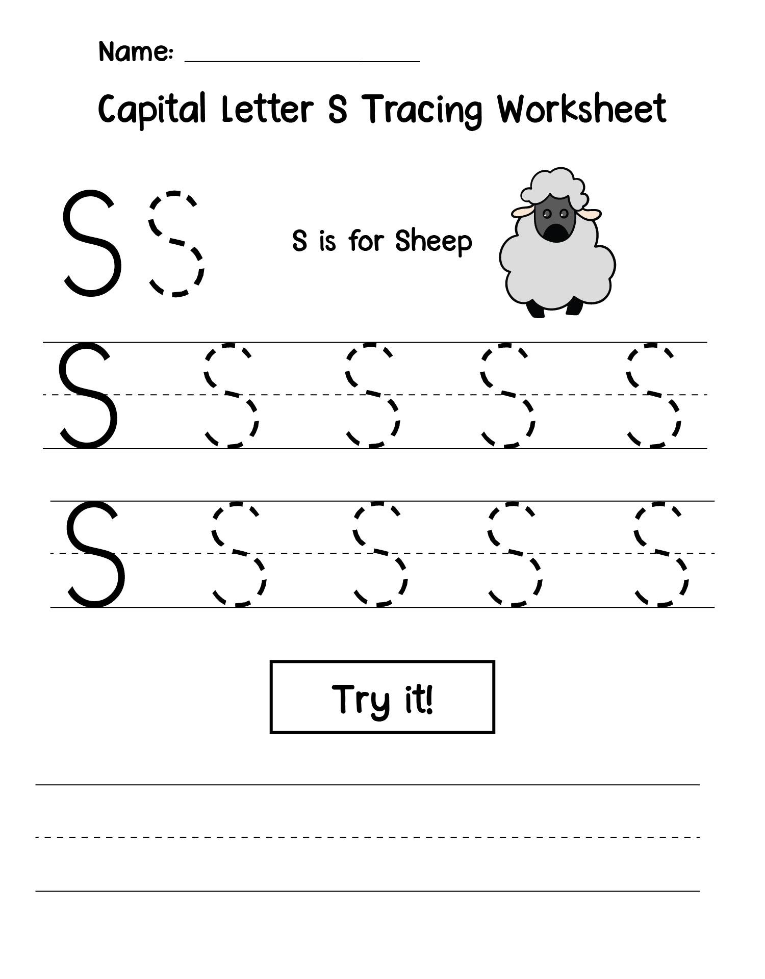 Printable Capital Letter S Tracing Worksheet