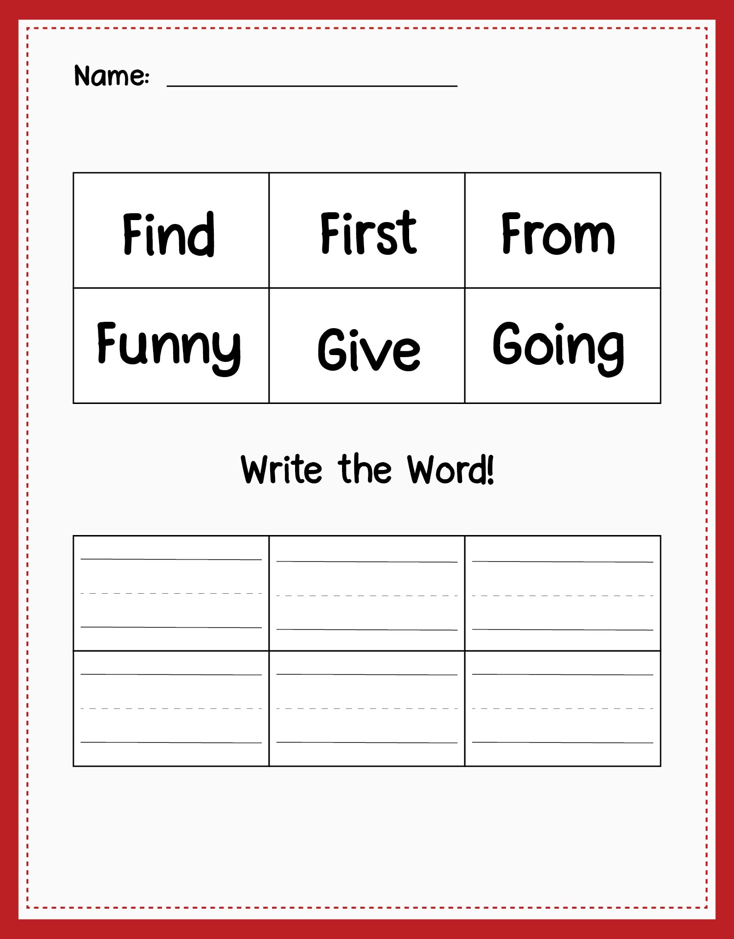 Printable First Grade Sight Words Find To Going Worksheet