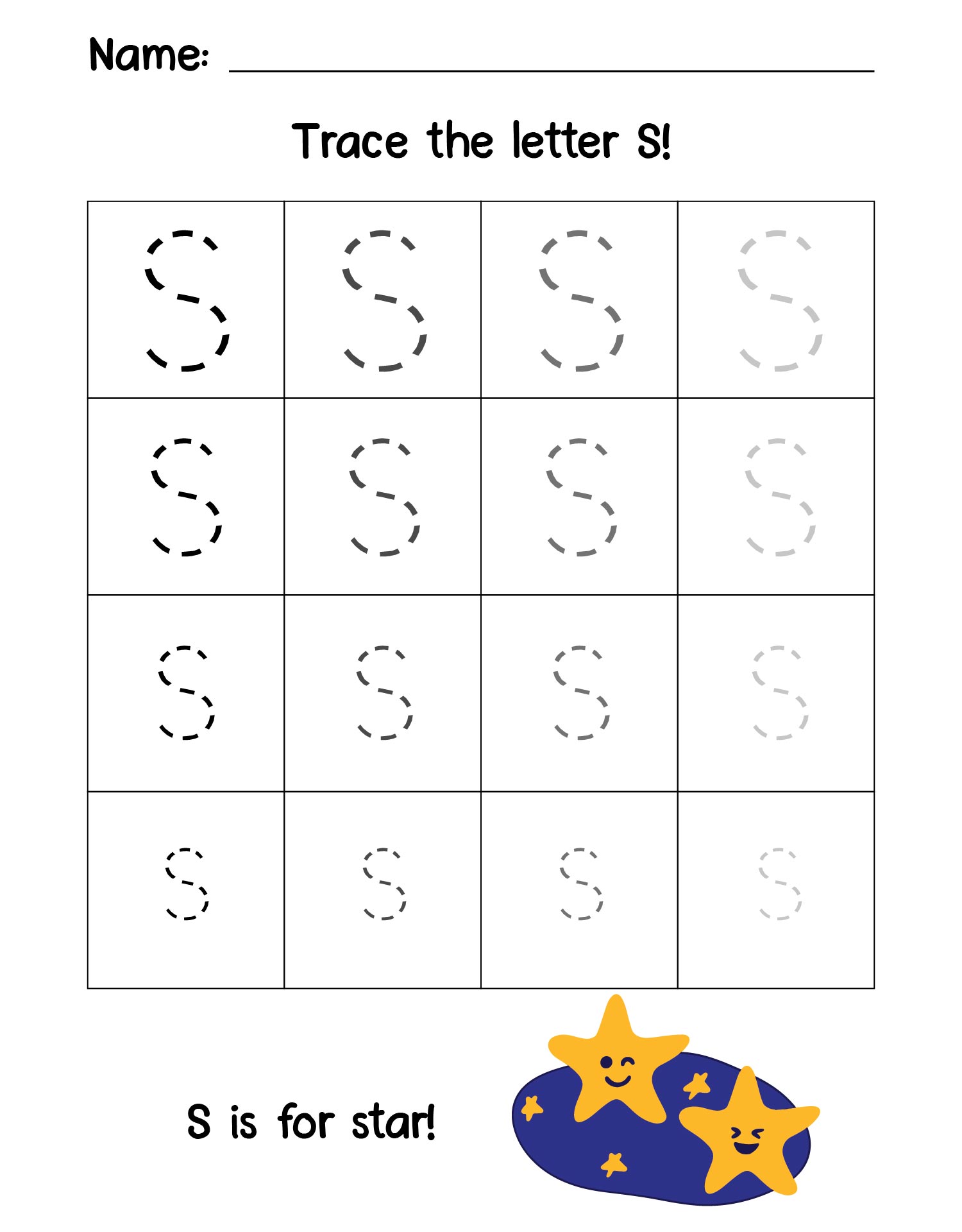 Printable Letter S Tracing Worksheet Different Sizes