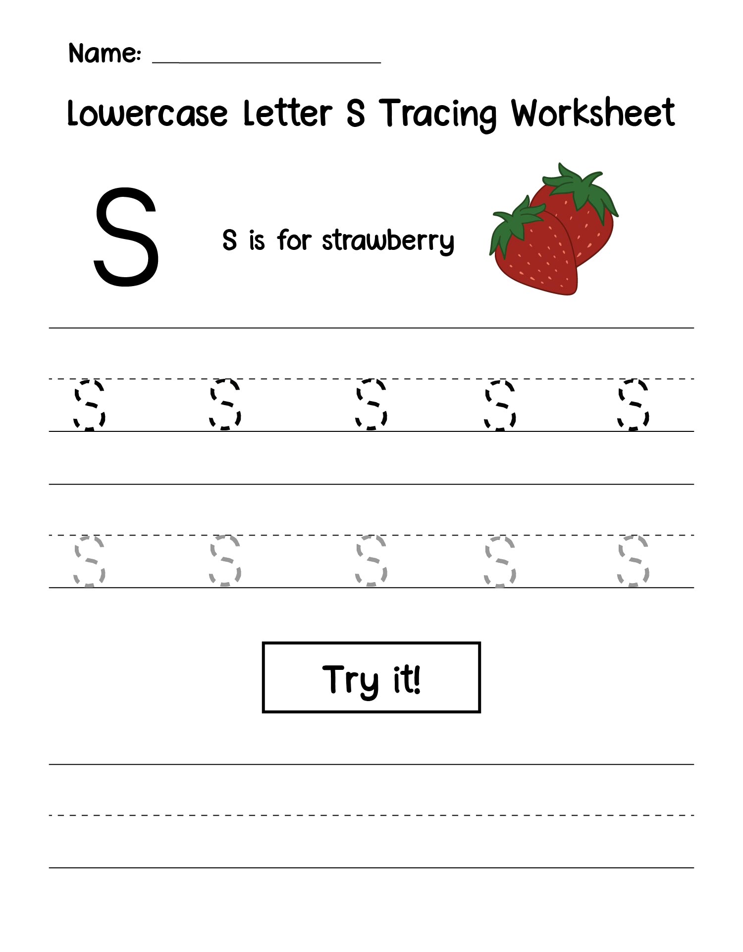 Printable Lowercase Letter S Tracing Worksheet