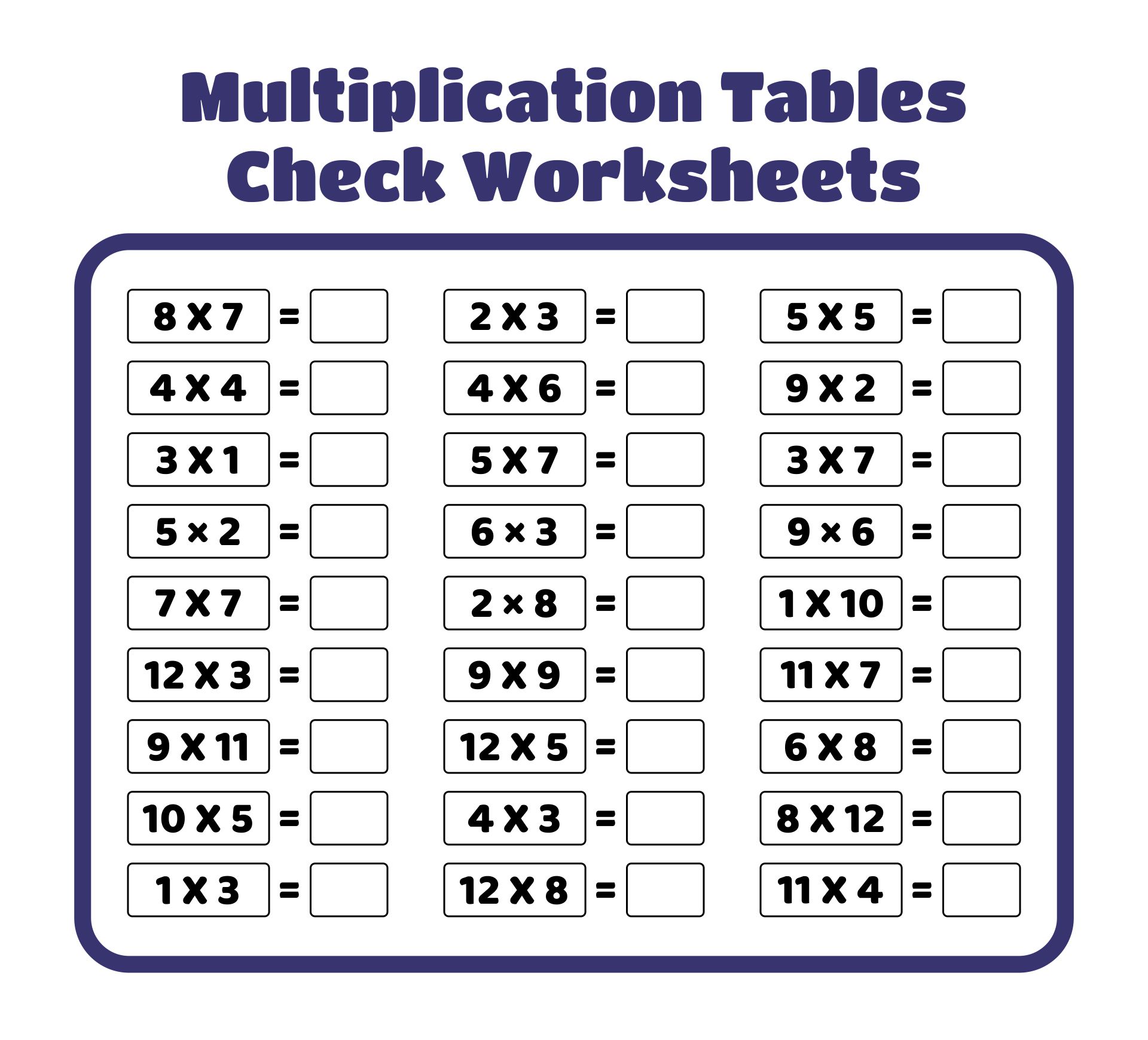 Printable Math Multiplication Tables Check Worksheets
