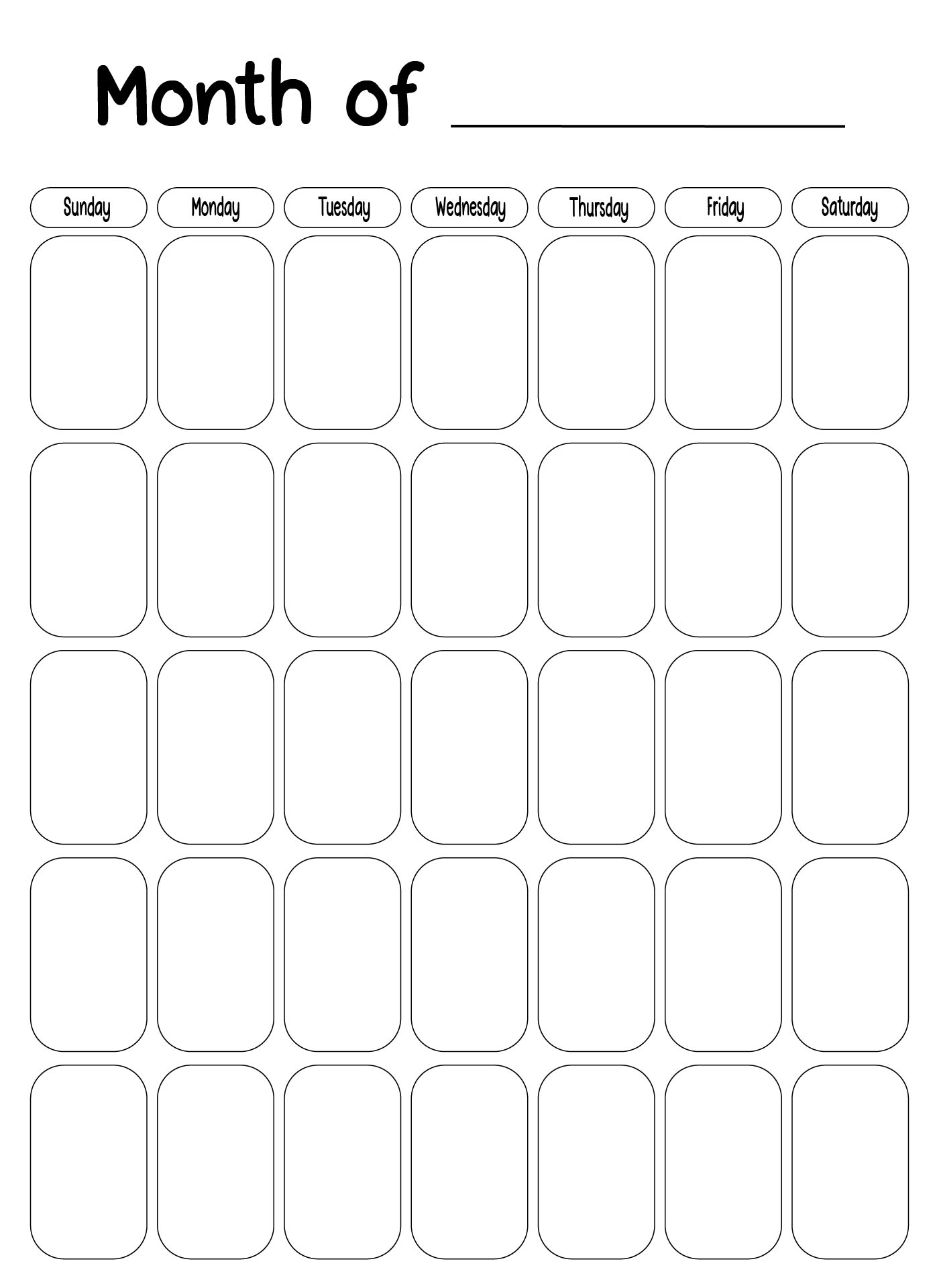 Printable Monthly Calendar Vertical Layout