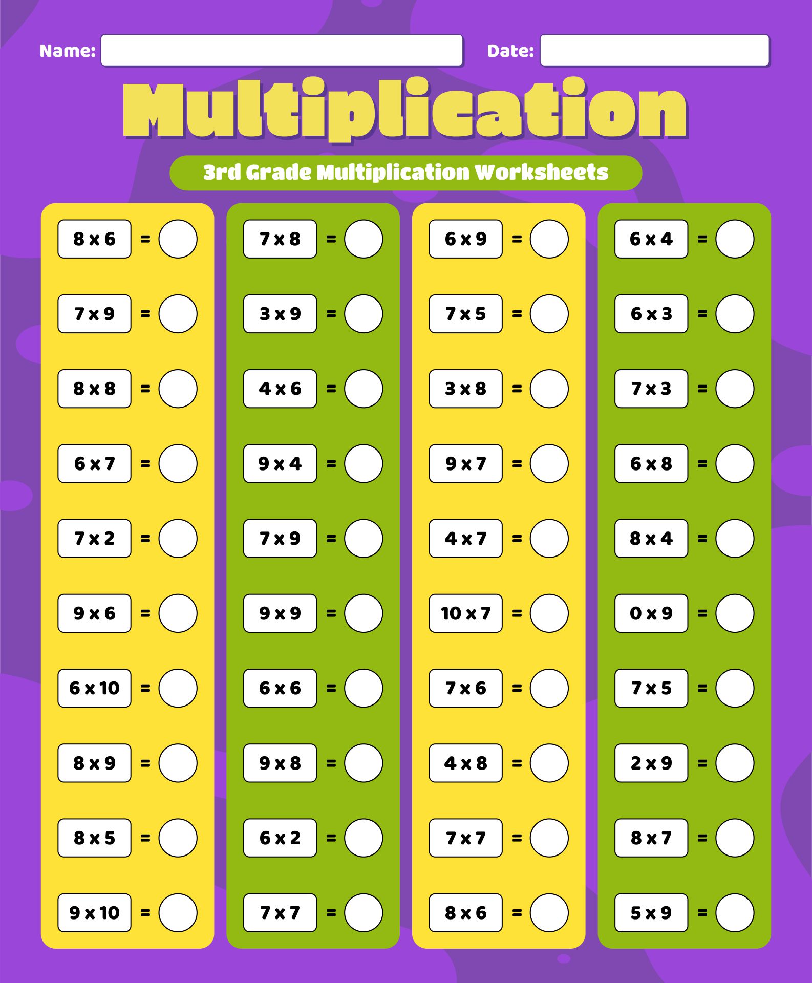 Printable Multiplication Drill Sheets 3rd Grade