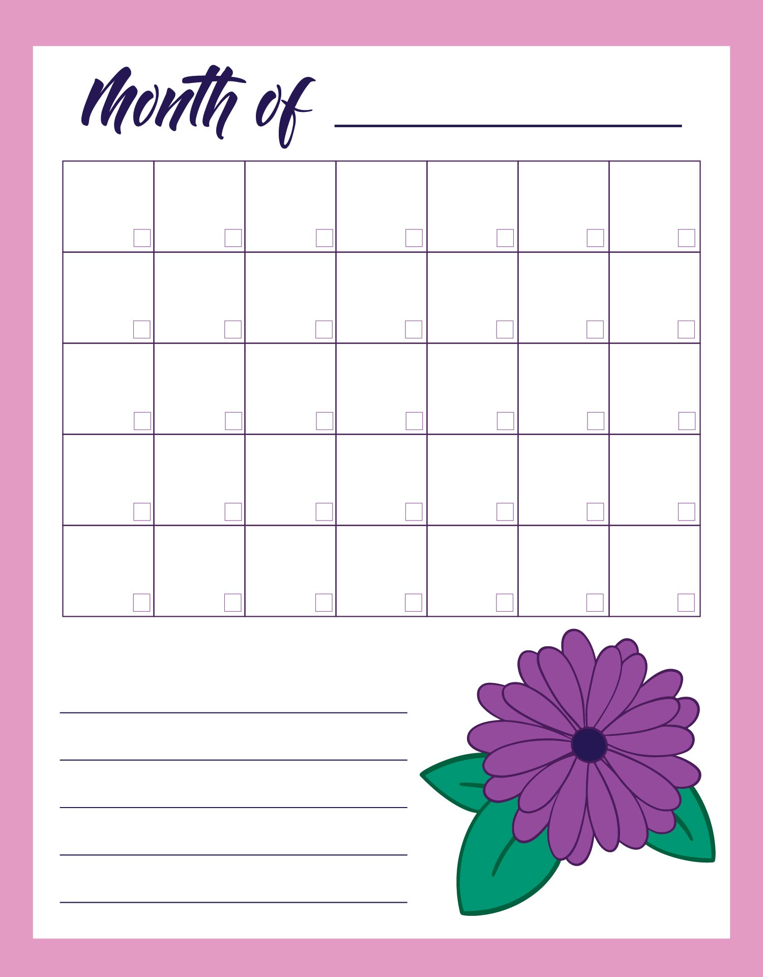 Printable Pretty Floral Monthly Calendar