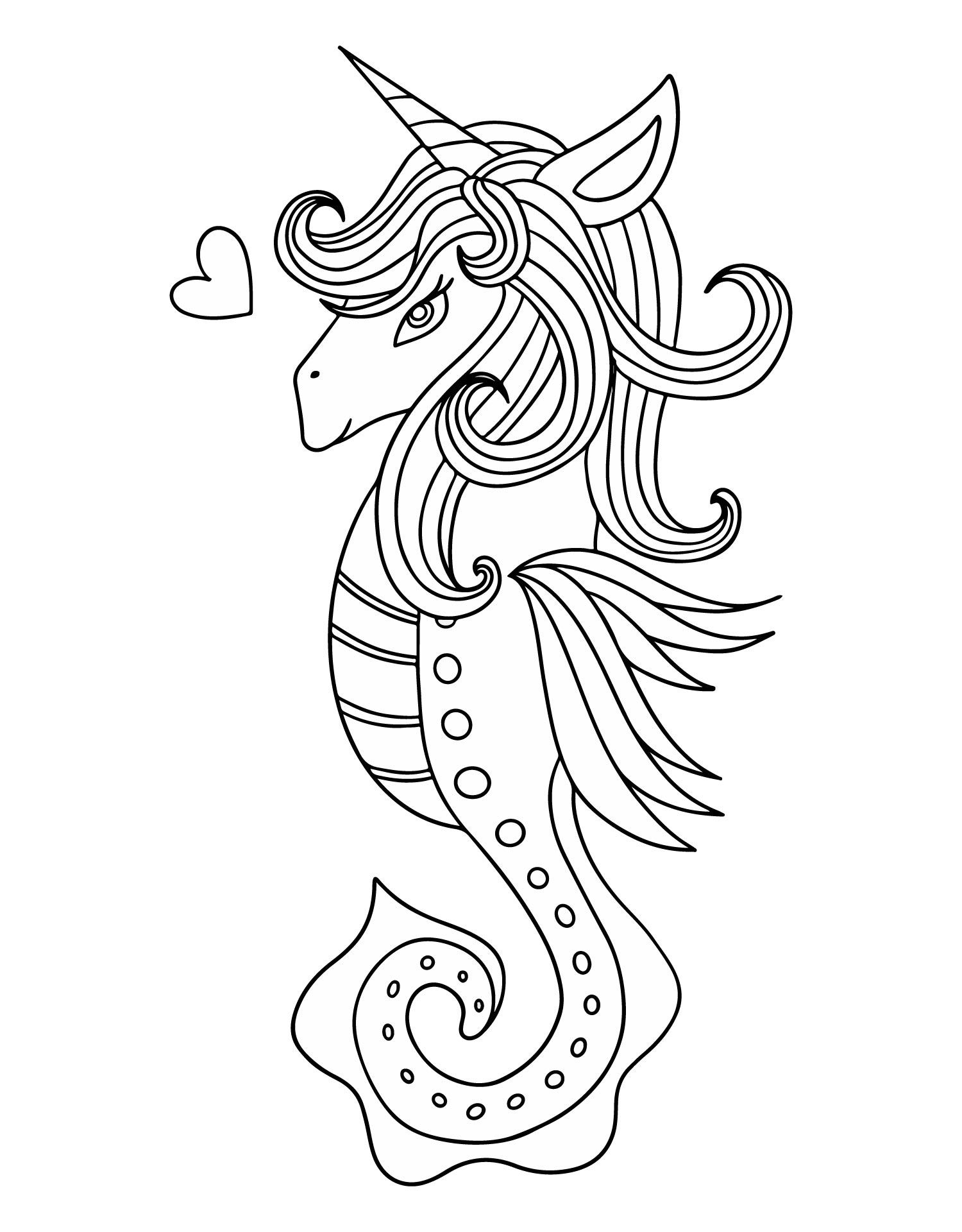 Printable Unicorn Seahorse Coloring Page
