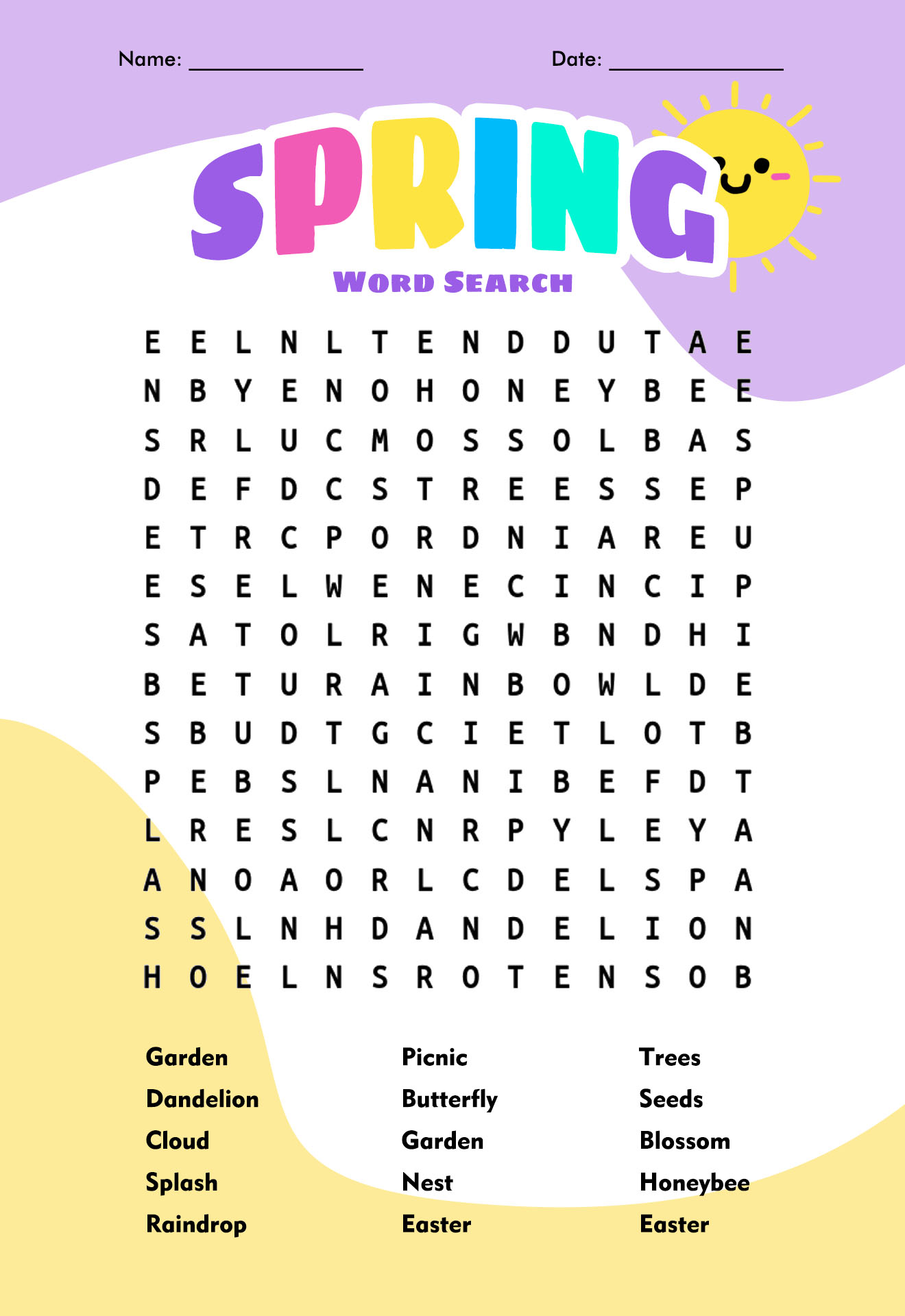 Spring Word Search 1st Grade Printable