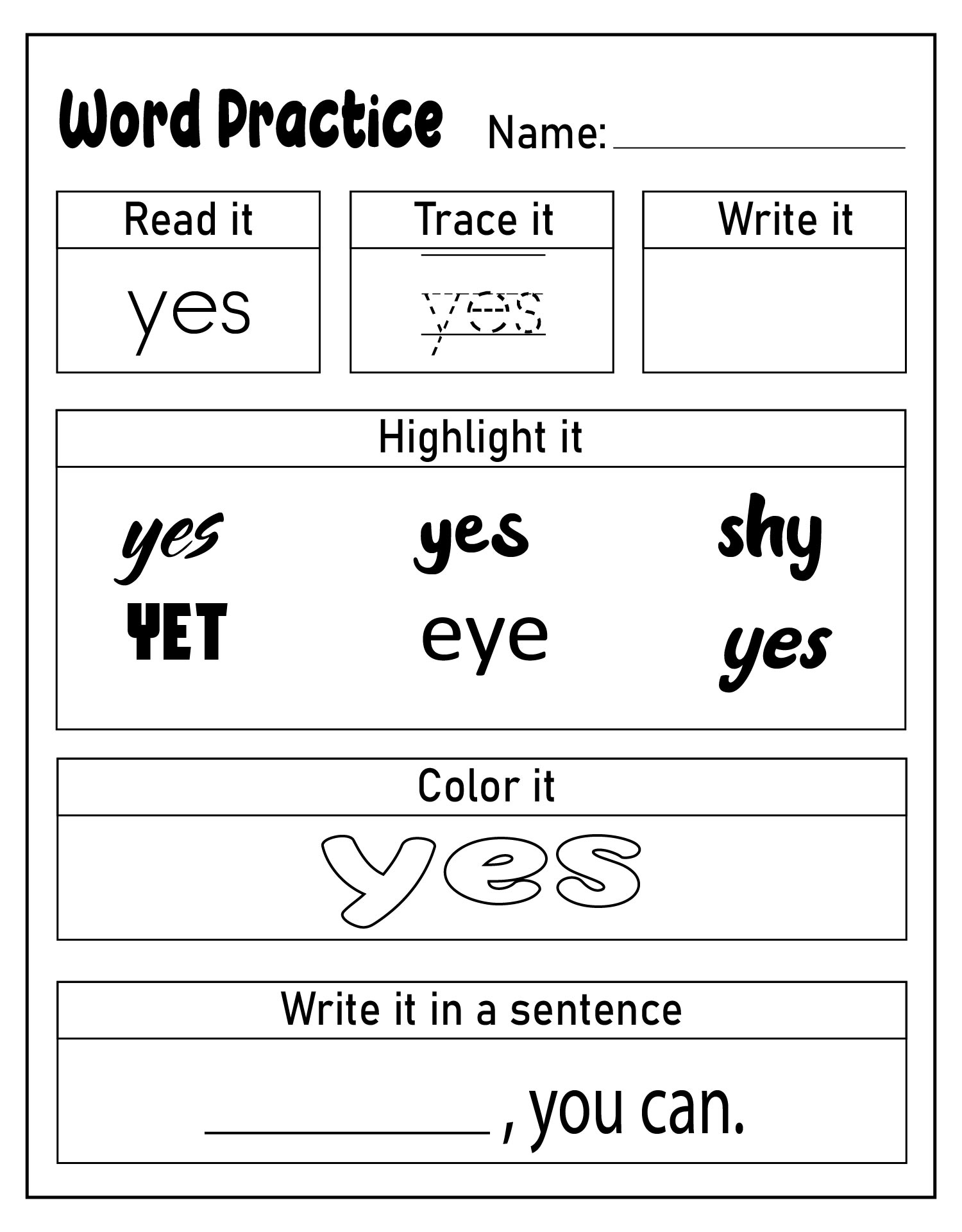 Teaching Sight Words Worksheet Printable