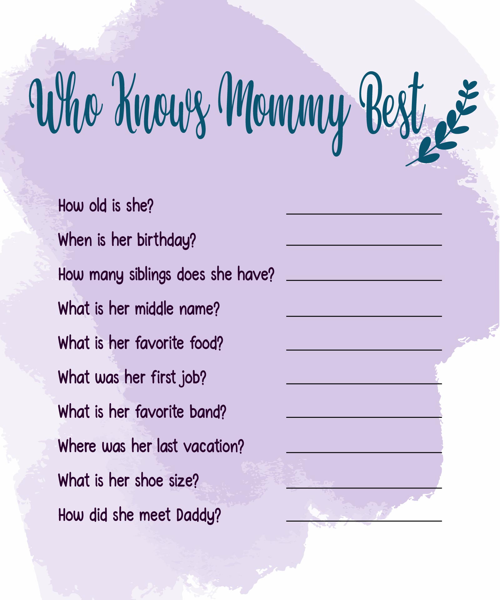 Who Knows Mommy Best Baby Shower Game Printable