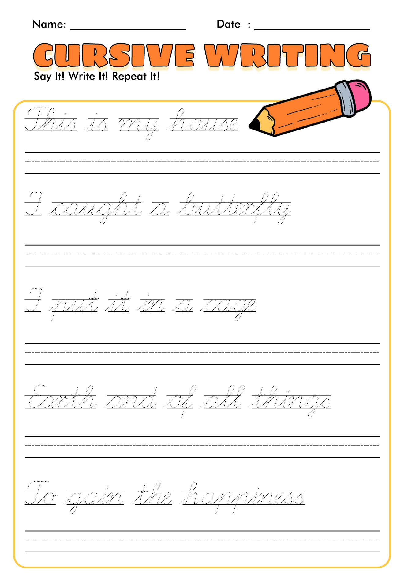 1st Grade Printable Handwriting Practice Sheets Manuscript & Cursive Writing