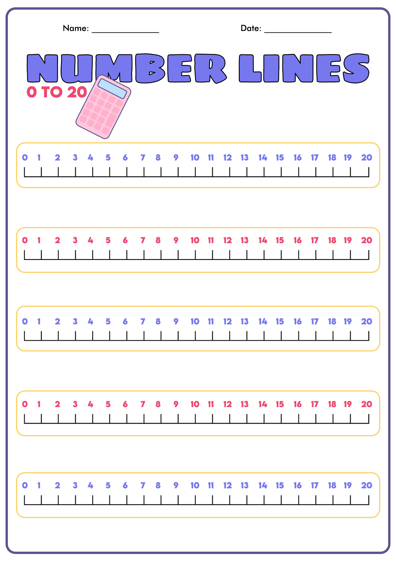 1st Grade Printable Number Line 0 To 20