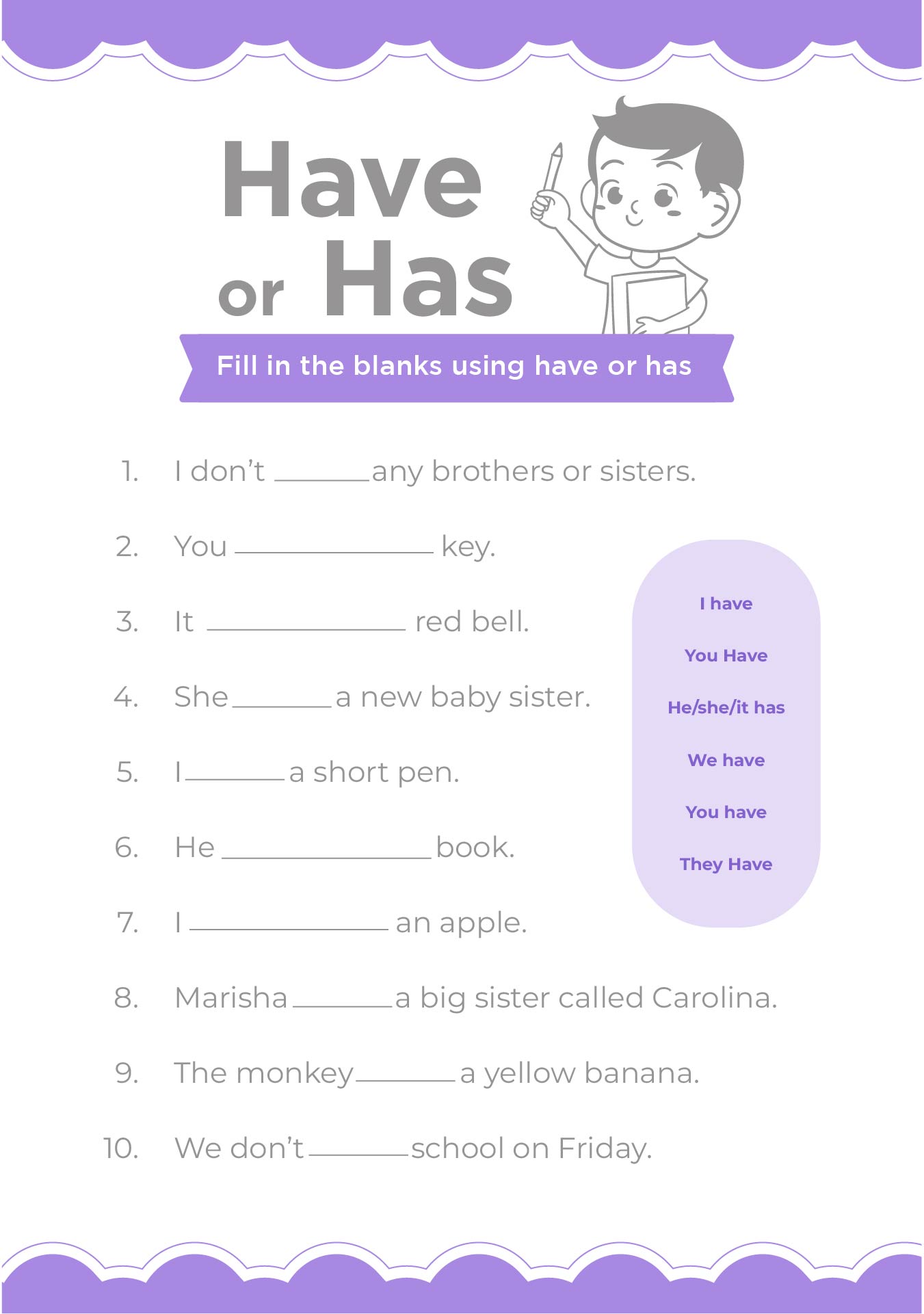 Printable Has Or Have Worksheet For Grade 4